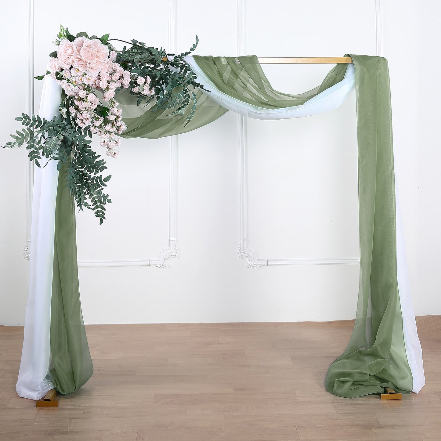 18ft Dusty Sage Green Sheer Organza Wedding Arch Drapery Fabric, Window Scarf Valance