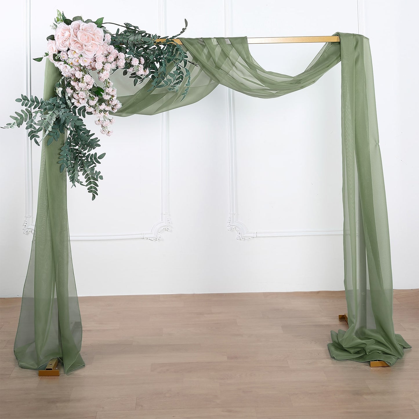 18ft Dusty Sage Green Sheer Organza Wedding Arch Drapery Fabric, Window Scarf Valance