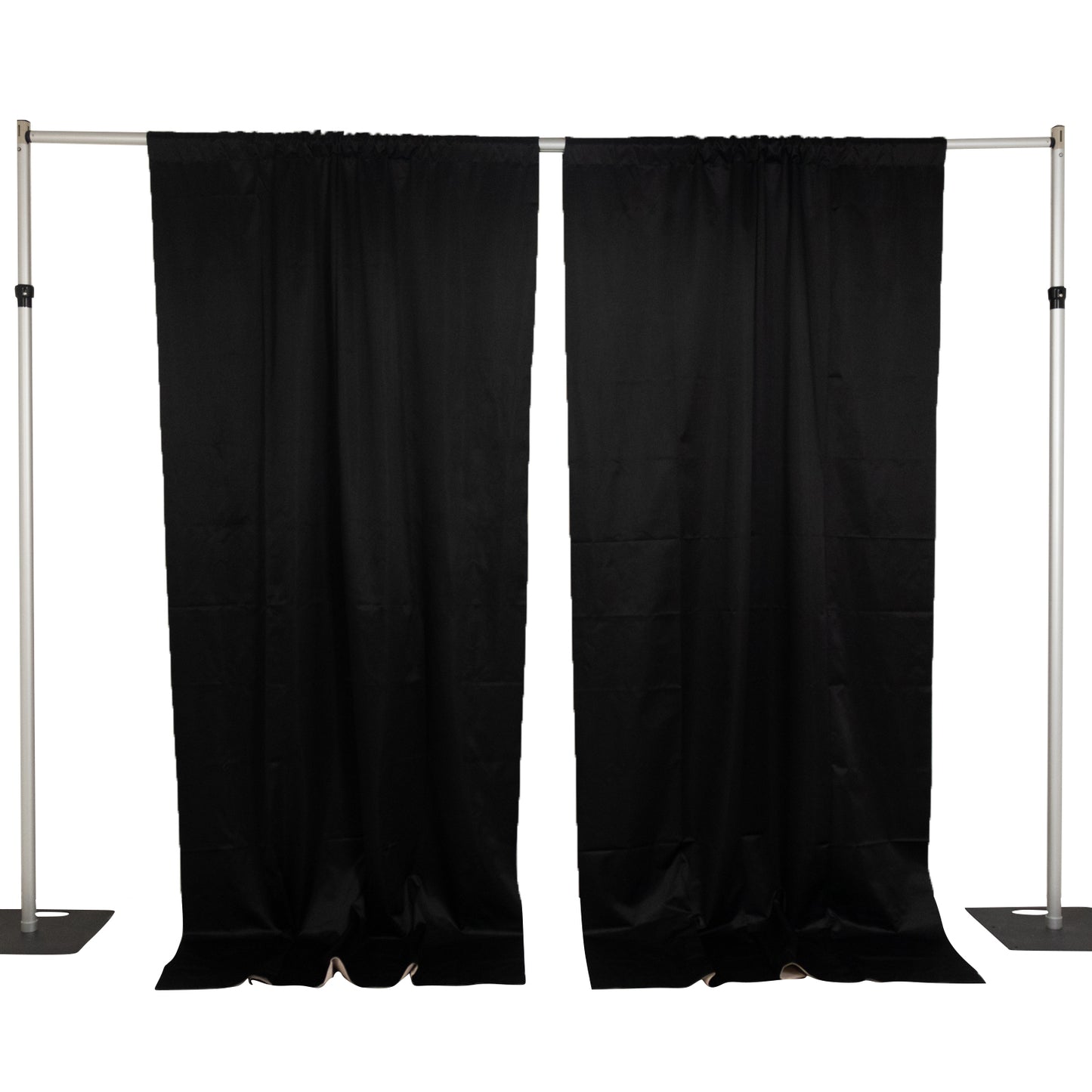 Lamour Satin Blackout Curtains 10ft x 10ft Panels Black/Ivory | Water-Resistant PU-Coated Double Sided Backdrop for Weddings & Events