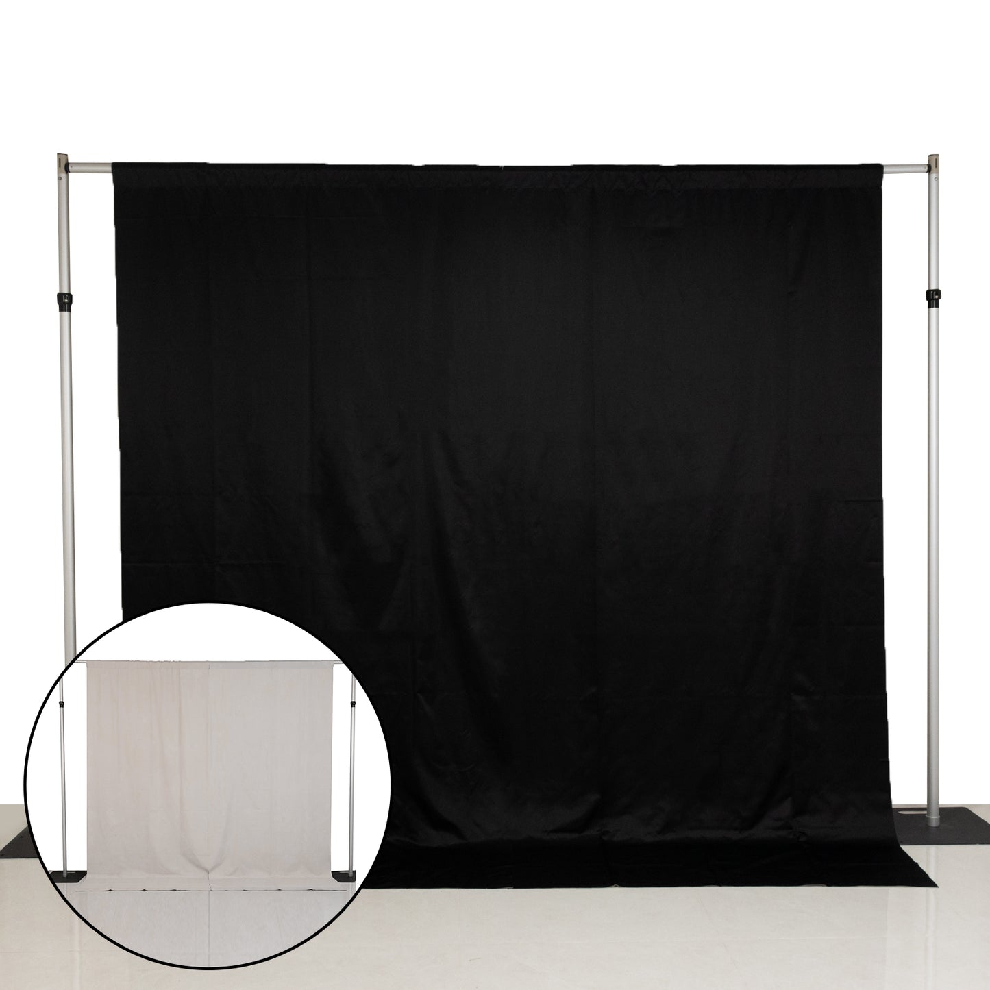 Lamour Satin Blackout Curtains 10ft x 10ft Panels Black/Ivory | Water-Resistant PU-Coated Double Sided Backdrop for Weddings & Events