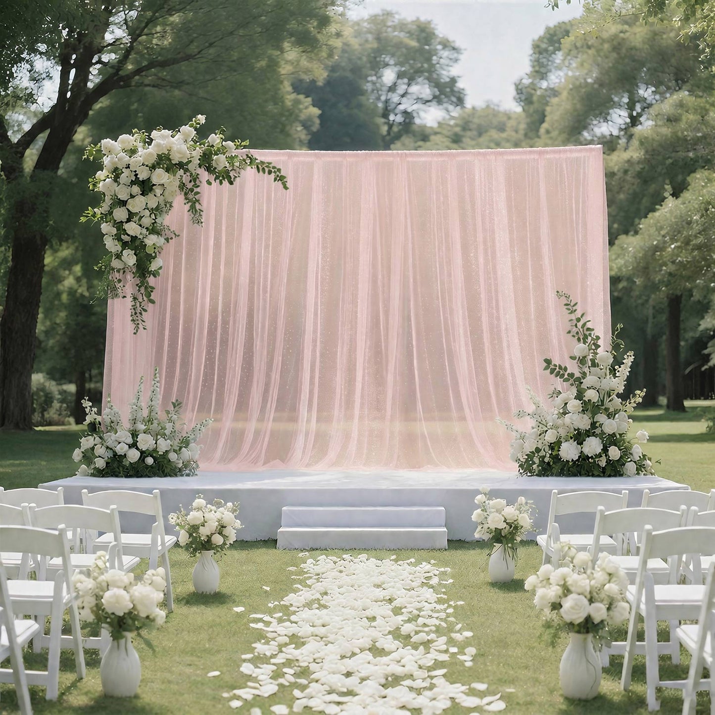 Sheer Backdrop Curtain Panel 10ft × 10ft Blush – Wedding Arch Drape with Rod Pocket