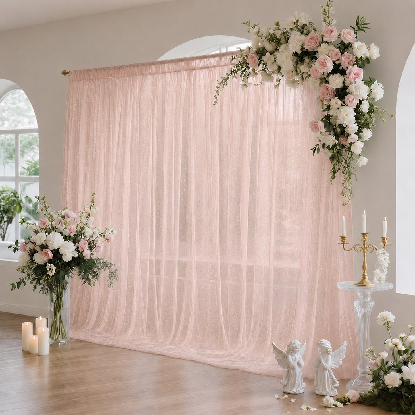 Sheer Backdrop Curtain Panel 10ft × 10ft Blush – Wedding Arch Drape with Rod Pocket