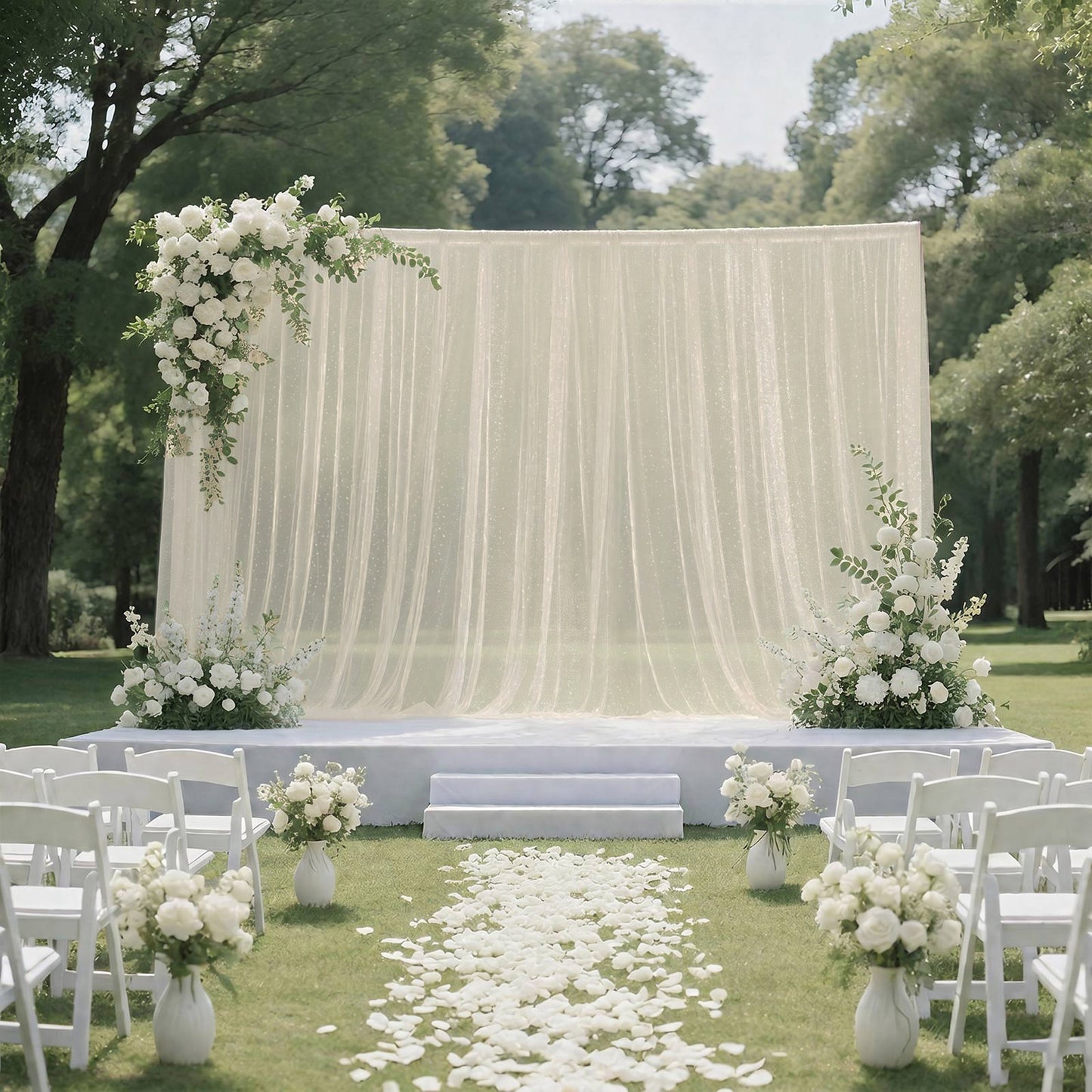 Sheer Backdrop Curtain Panel 10ft × 10ft Beige – Wedding Arch Drape with Rod Pocket