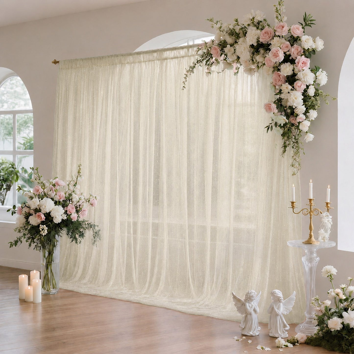Sheer Backdrop Curtain Panel 10ft × 10ft Beige – Wedding Arch Drape with Rod Pocket
