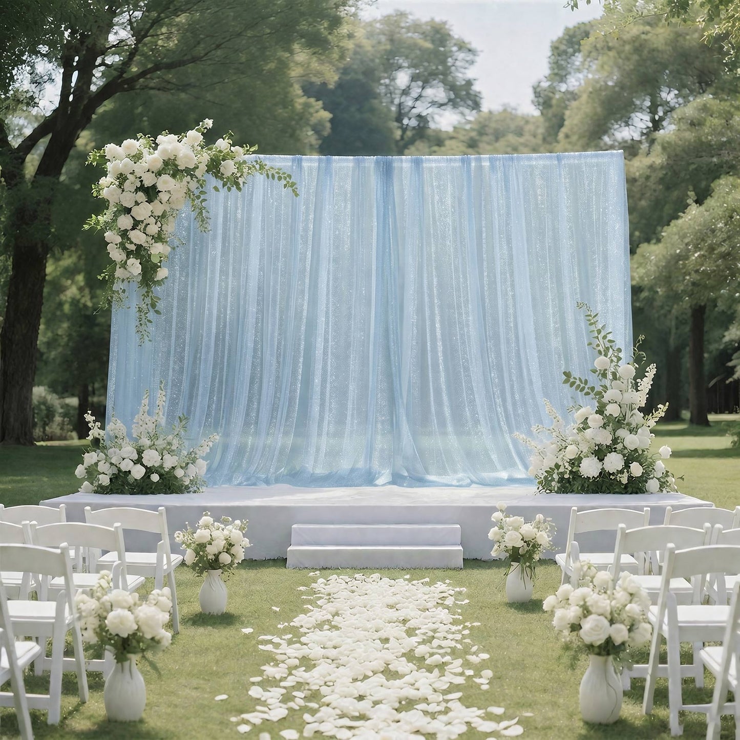 Sheer Backdrop Curtain Panel 10ft × 10ft Dusty Blue – Wedding Arch Drape with Rod Pocket