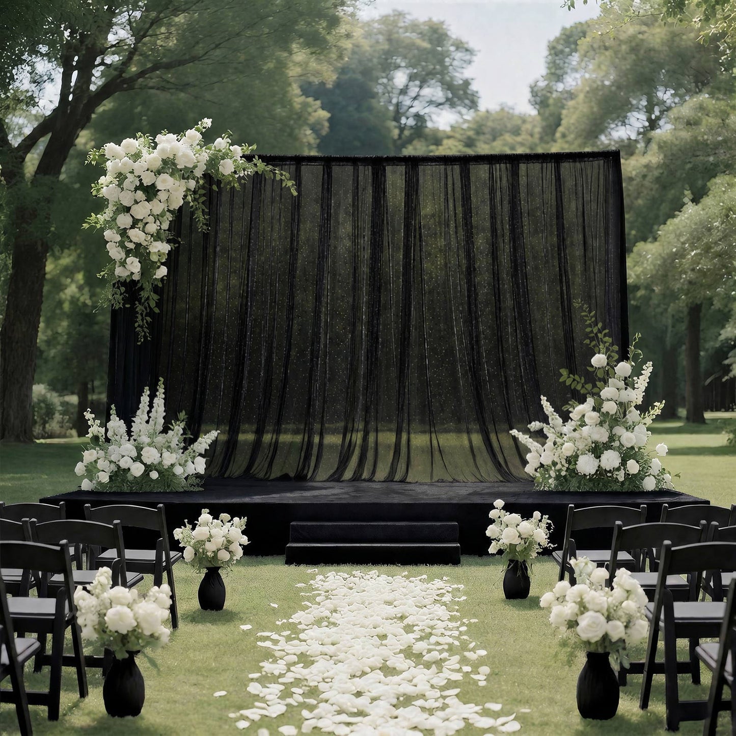 Sheer Backdrop Curtain Panel 10ft × 10ft Black – Wedding Arch Drape with Rod Pocket