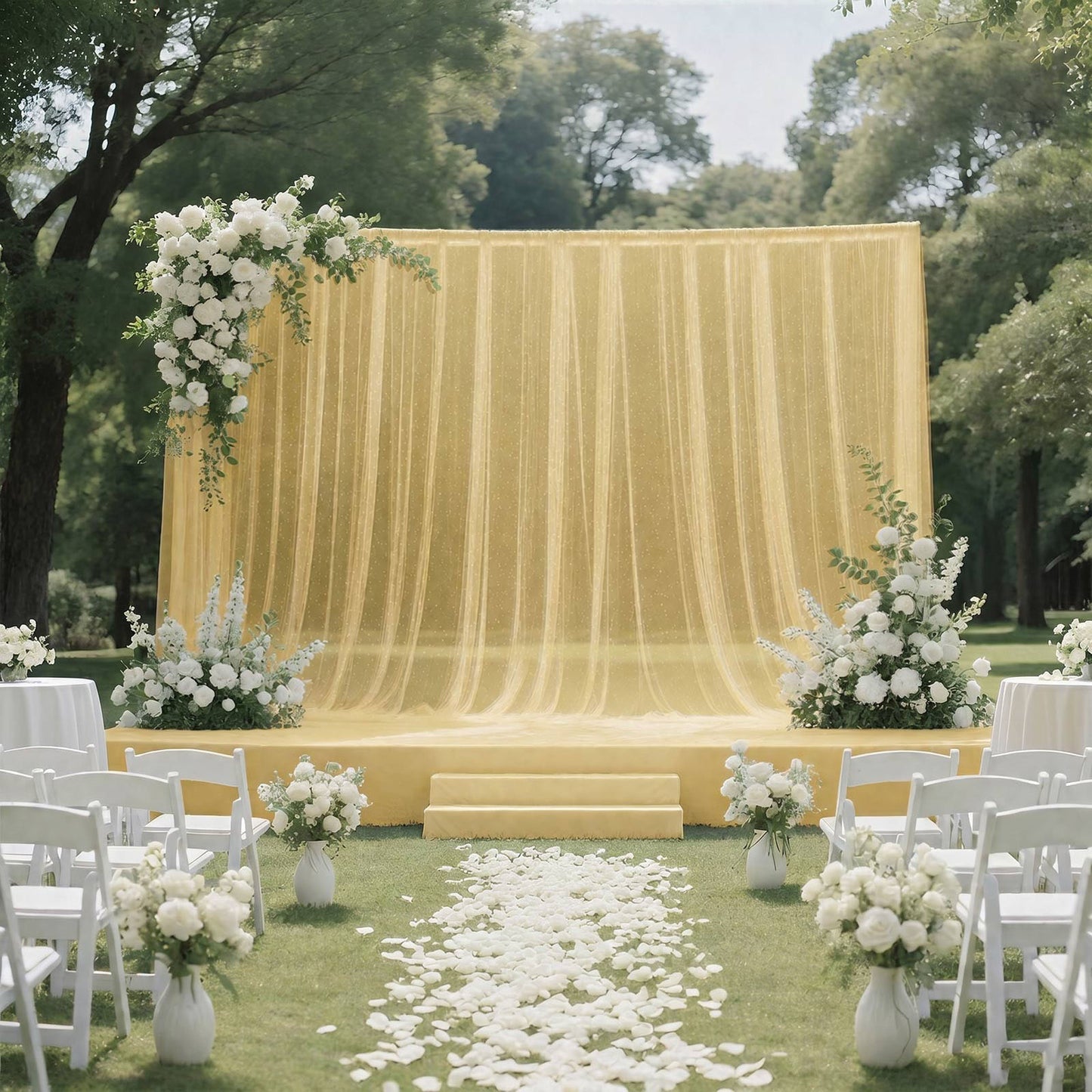 Sheer Backdrop Curtain Panel 10ft × 10ft Champagne – Wedding Arch Drape with Rod Pocket