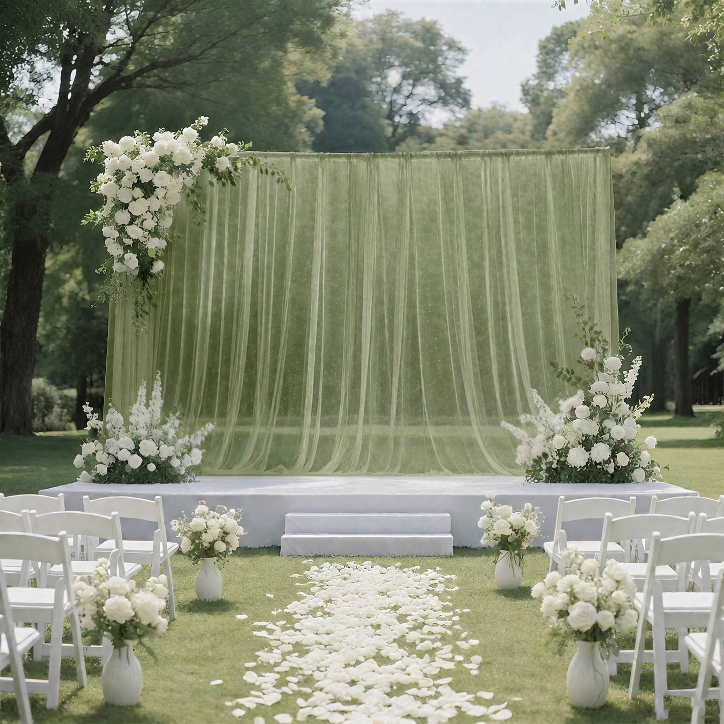 Sheer Backdrop Curtain Panel 10ft × 10ft Dusty Sage Green – Wedding Arch Drape with Rod Pocket