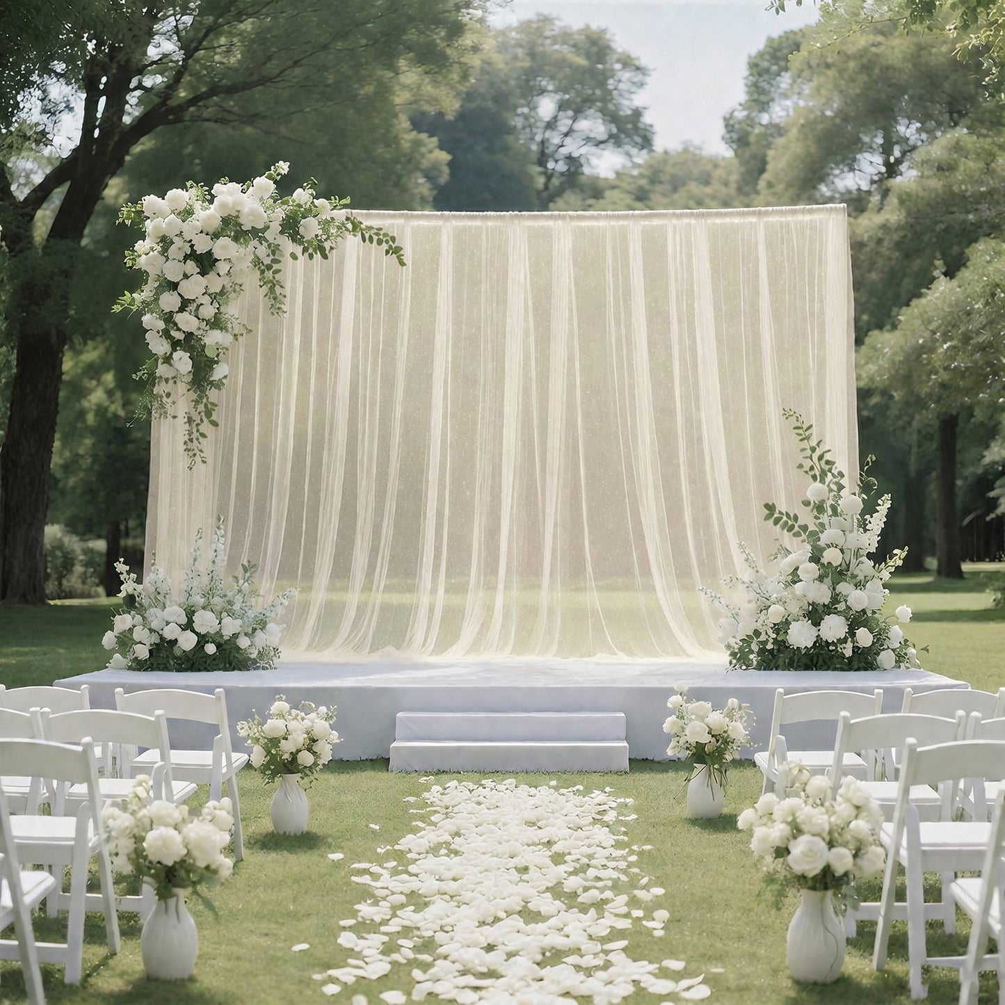 Sheer Backdrop Curtain Panel 10ft × 10ft Ivory – Wedding Arch Drape with Rod Pocket