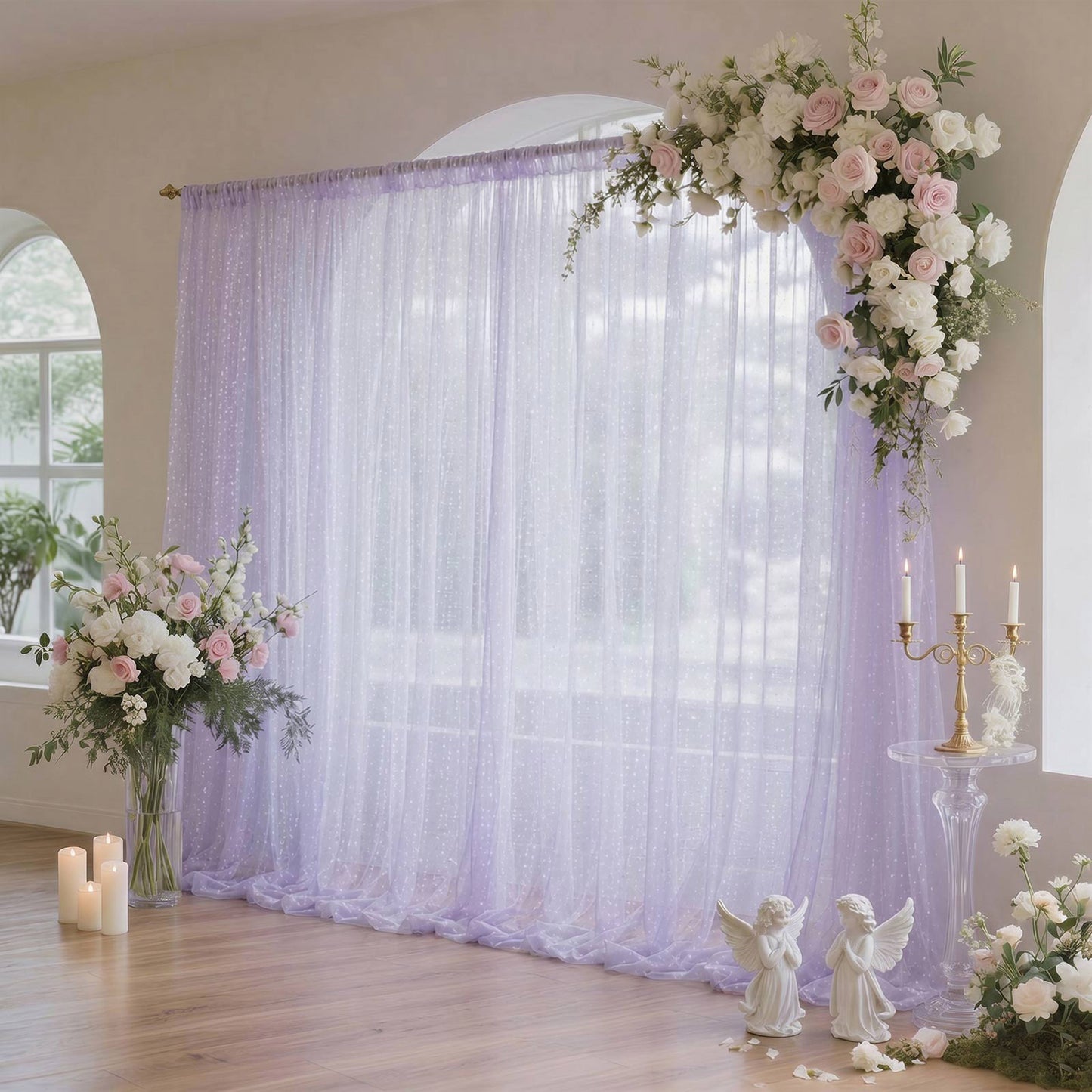 Sheer Backdrop Curtain Panel 10ft × 10ft Lavender Lilac – Wedding Arch Drape with Rod Pocket