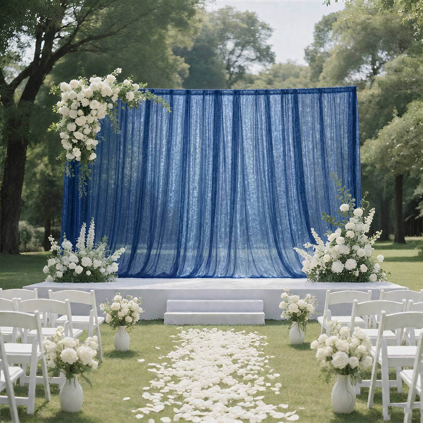 Sheer Backdrop Curtain Panel 10ft × 10ft Navy Blue – Wedding Arch Drape with Rod Pocket