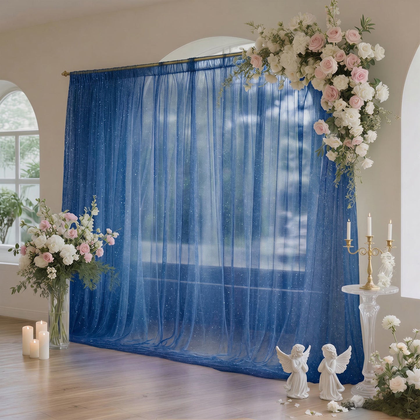 Sheer Backdrop Curtain Panel 10ft × 10ft Navy Blue – Wedding Arch Drape with Rod Pocket
