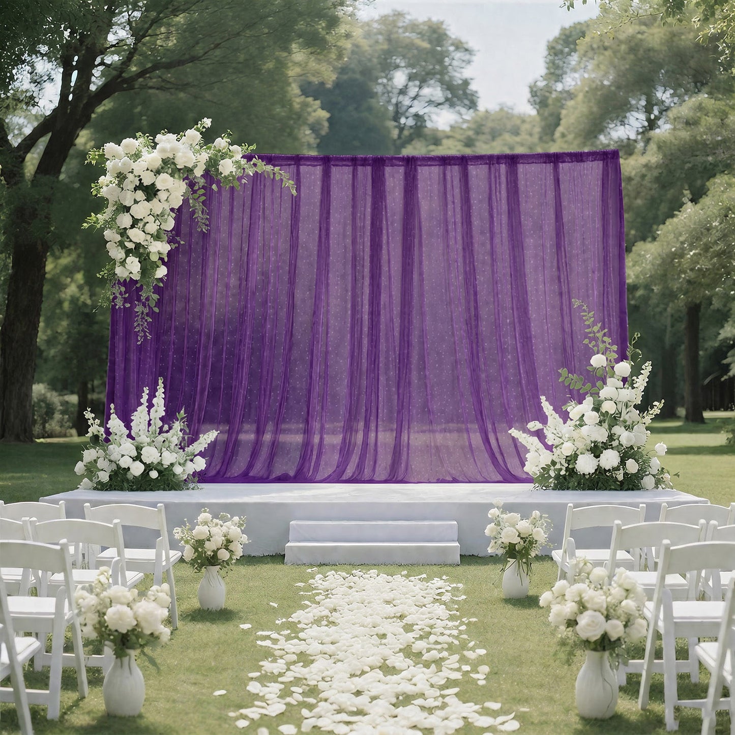 Sheer Backdrop Curtain Panel 10ft × 10ft Purple – Wedding Arch Drape with Rod Pocket