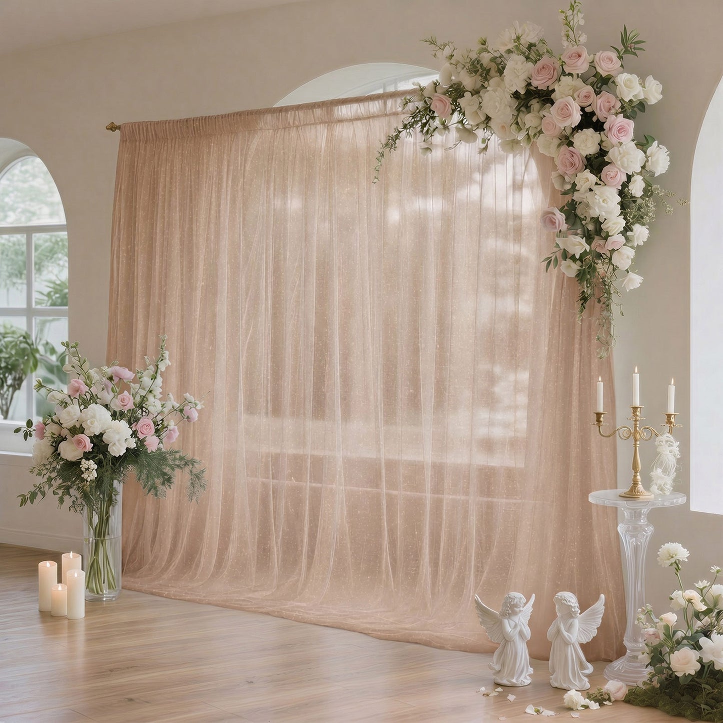 Sheer Backdrop Curtain Panel 10ft × 10ft Taupe – Wedding Arch Drape with Rod Pocket