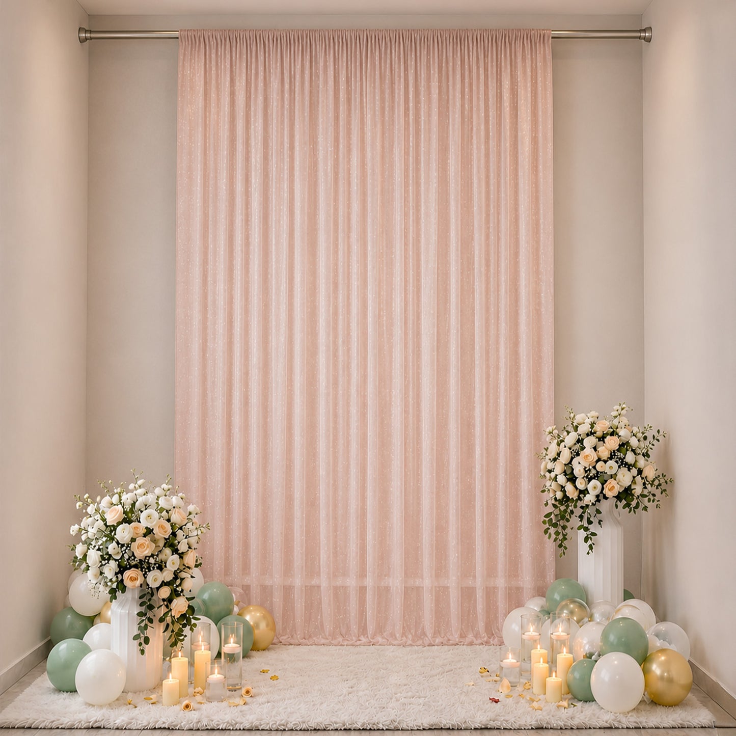 Sheer Backdrop Curtain Panel 10ft × 14ft Blush – Wedding Arch Drape with Rod Pocket, Ceiling Draping
