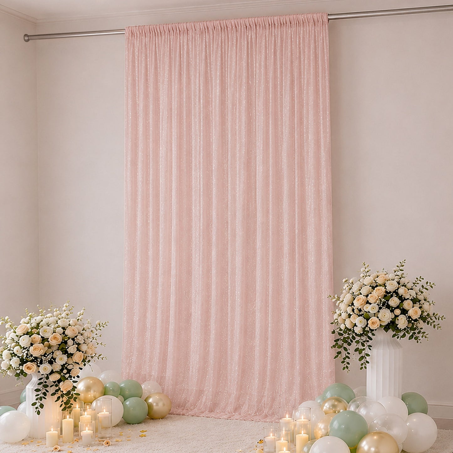 Sheer Backdrop Curtain Panel 10ft × 14ft Blush – Wedding Arch Drape with Rod Pocket, Ceiling Draping