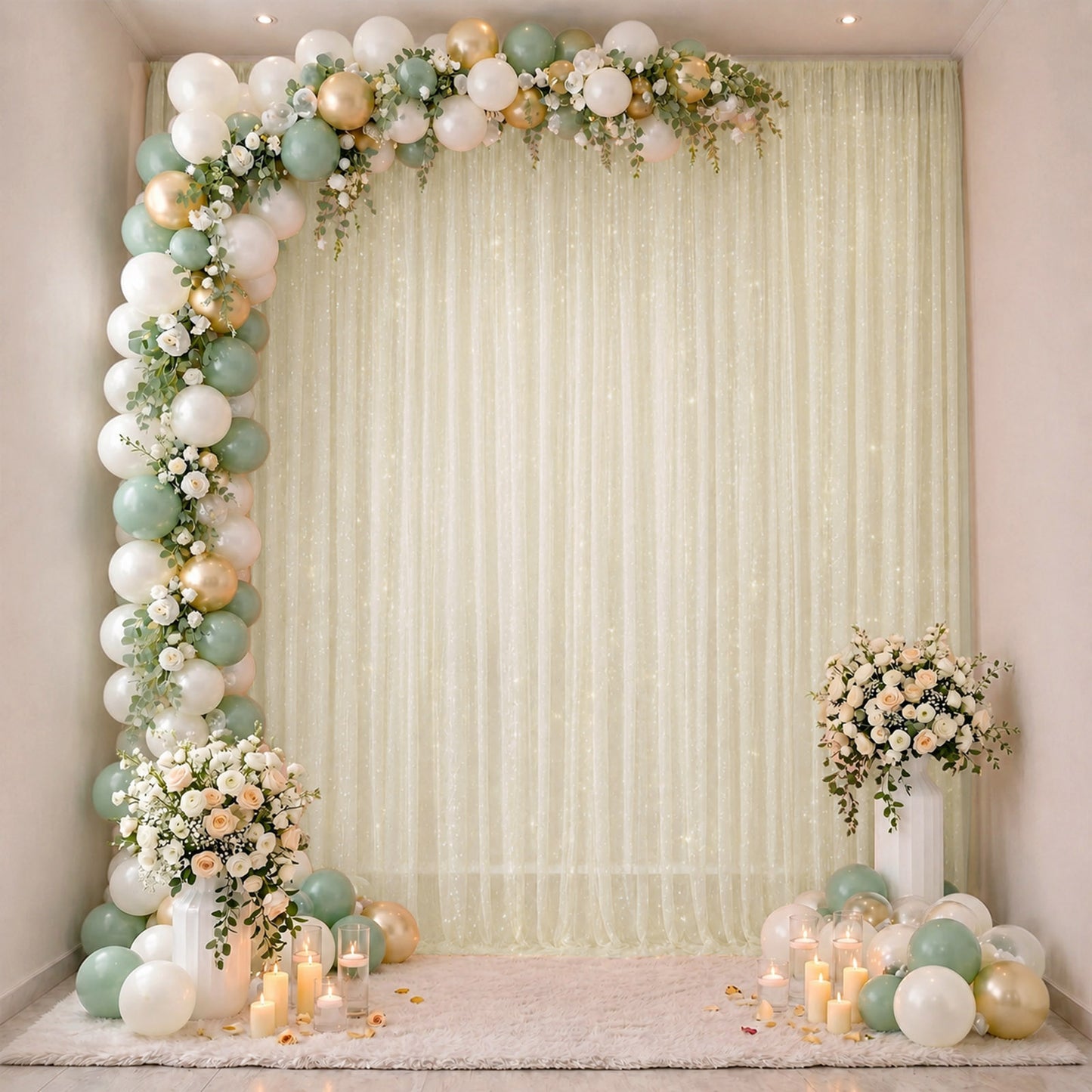 Sheer Backdrop Curtain Panel 10ft × 14ft Beige – Wedding Arch Drape with Rod Pocket, Ceiling Draping