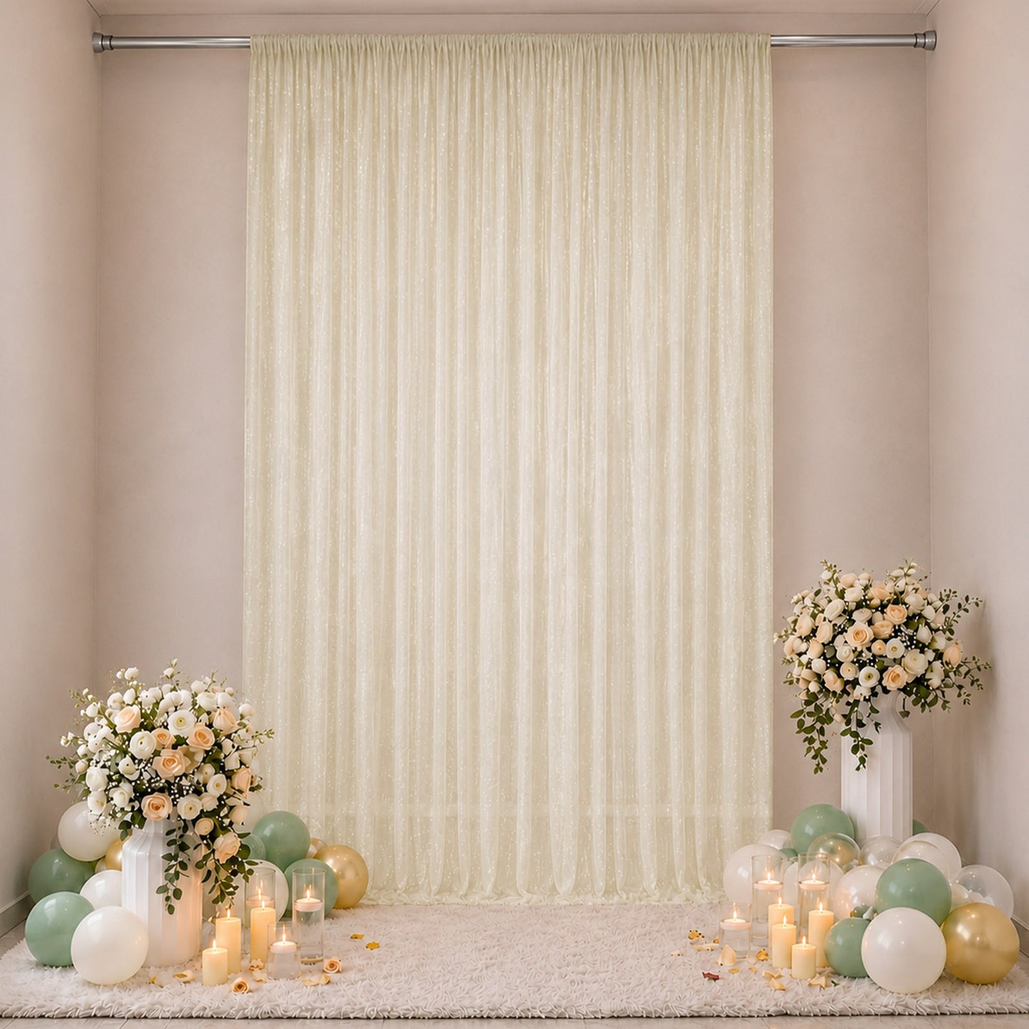Sheer Backdrop Curtain Panel 10ft × 14ft Beige – Wedding Arch Drape with Rod Pocket, Ceiling Draping