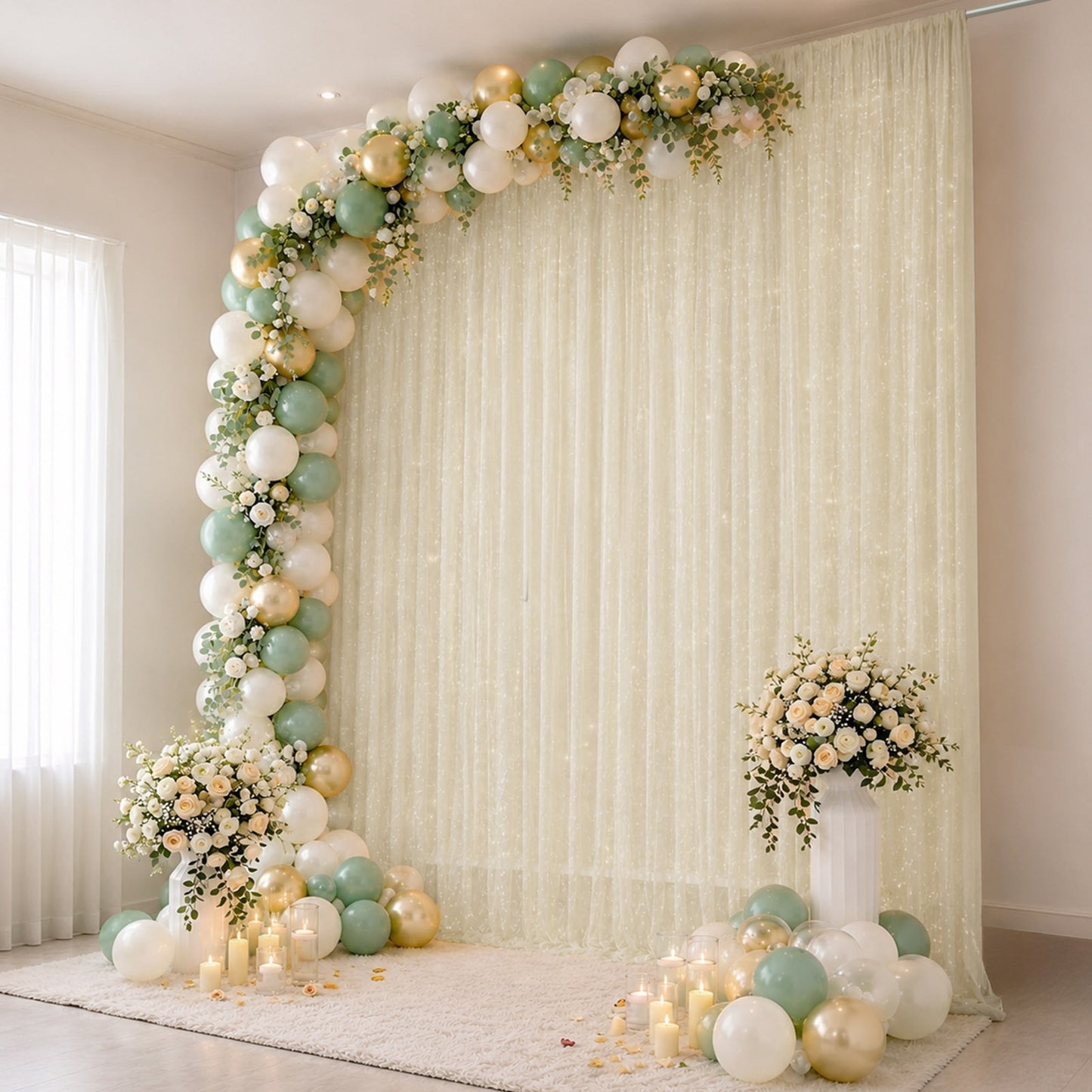 Sheer Backdrop Curtain Panel 10ft × 14ft Beige – Wedding Arch Drape with Rod Pocket, Ceiling Draping
