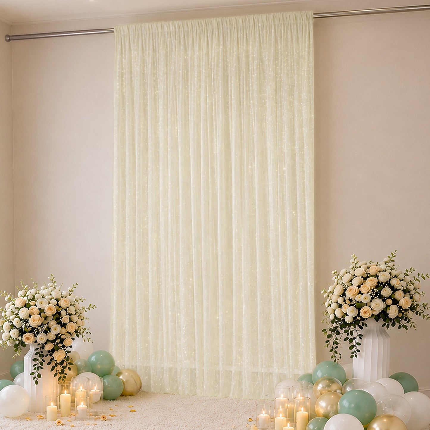 Sheer Backdrop Curtain Panel 10ft × 14ft Beige – Wedding Arch Drape with Rod Pocket, Ceiling Draping