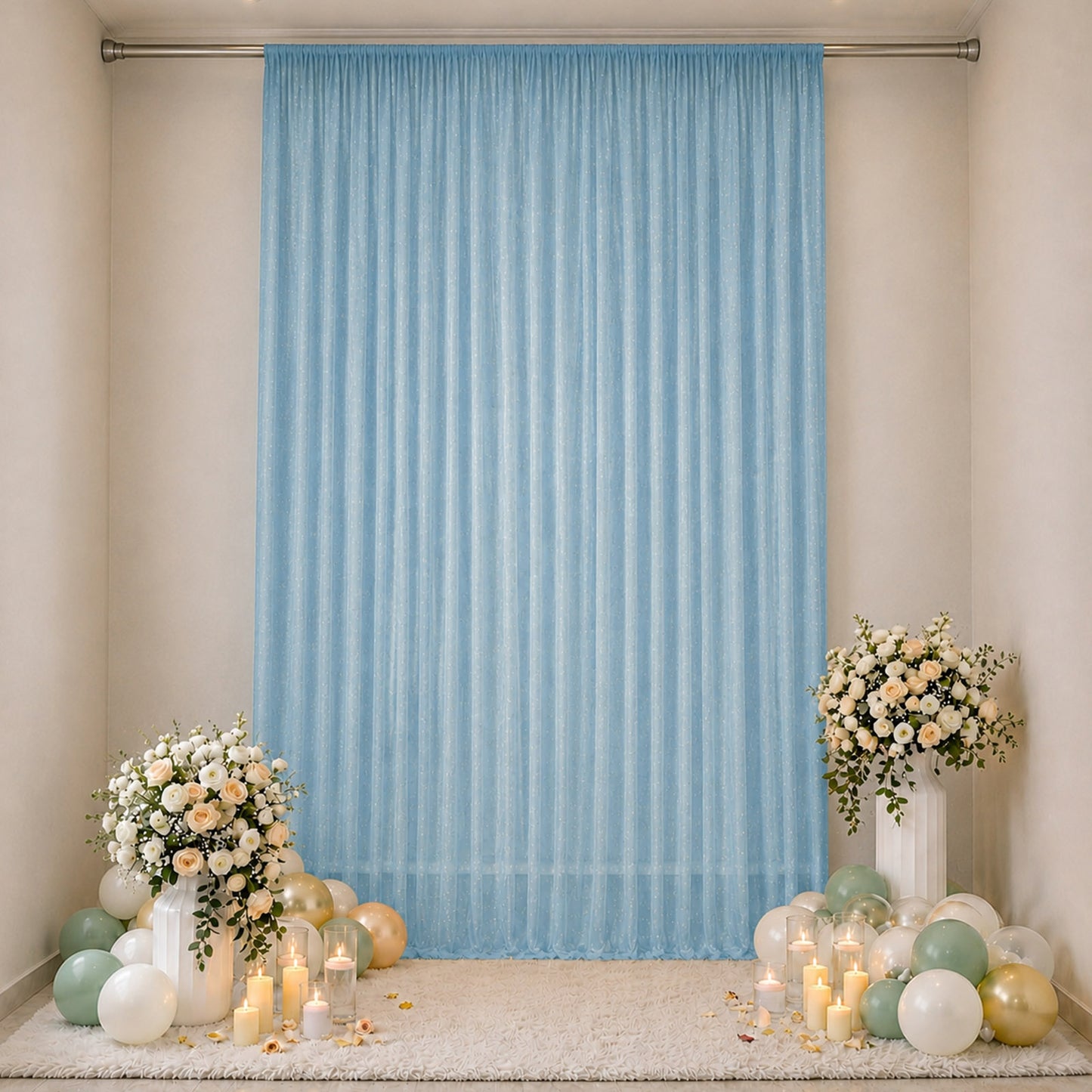 Sheer Backdrop Curtain Panel 10ft × 14ft Dusty Blue – Wedding Arch Drape with Rod Pocket, Ceiling Dr