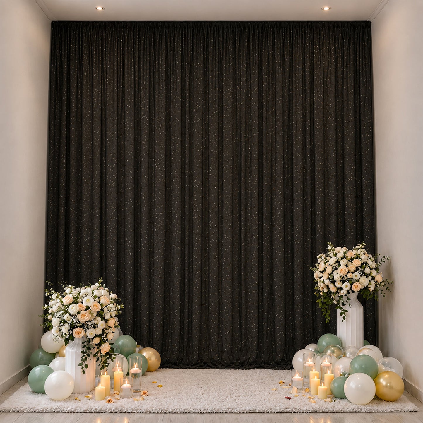 Sheer Backdrop Curtain Panel 10ft × 14ft Black – Wedding Arch Drape with Rod Pocket, Ceiling Draping