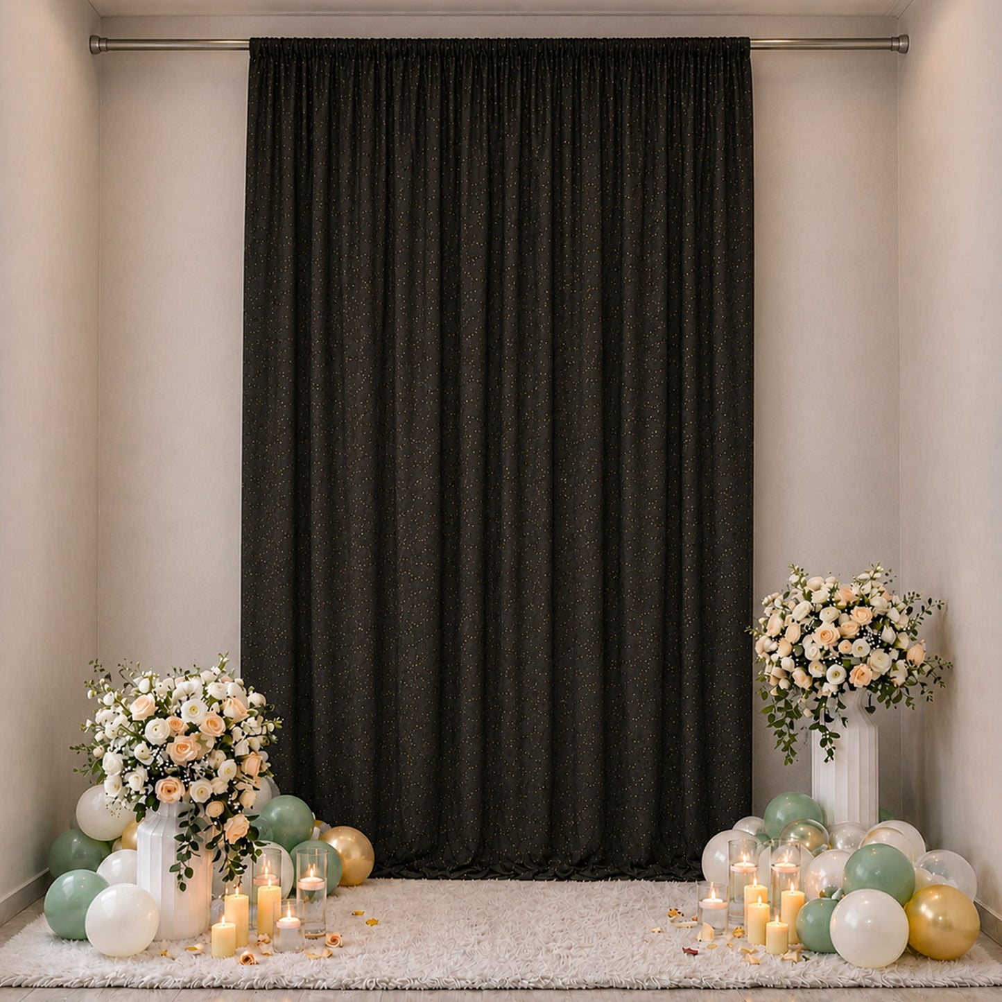 Sheer Backdrop Curtain Panel 10ft × 14ft Black – Wedding Arch Drape with Rod Pocket, Ceiling Draping