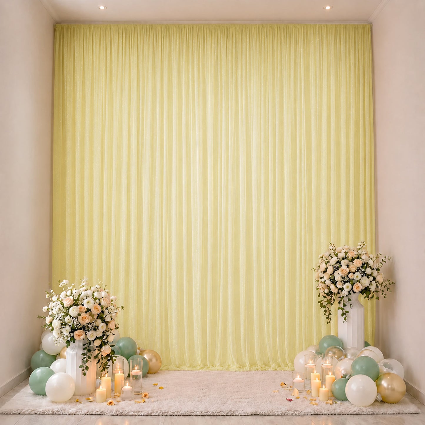 Sheer Backdrop Curtain Panel 10ft × 14ft Champagne – Wedding Arch Drape with Rod Pocket, Ceiling Dra
