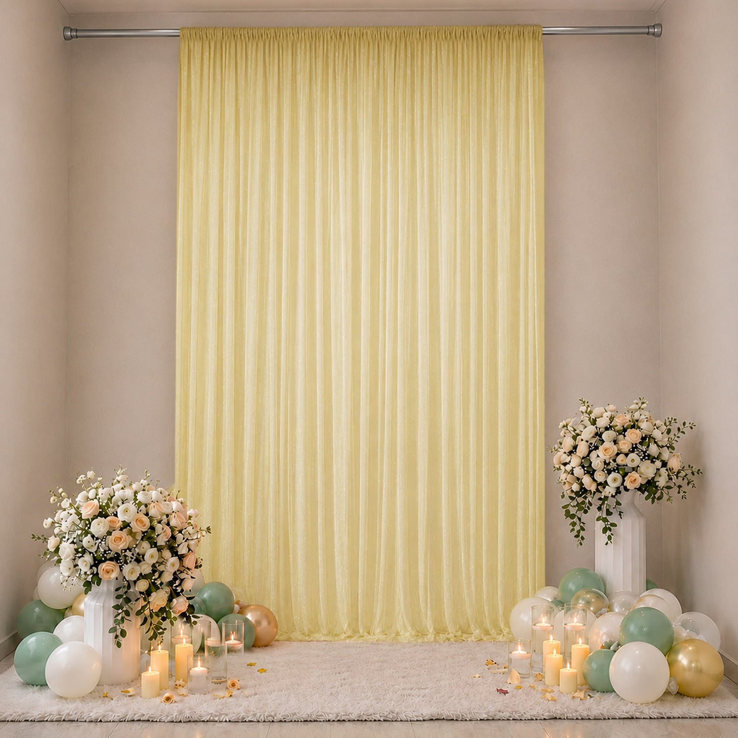 Sheer Backdrop Curtain Panel 10ft × 14ft Champagne – Wedding Arch Drape with Rod Pocket, Ceiling Dra