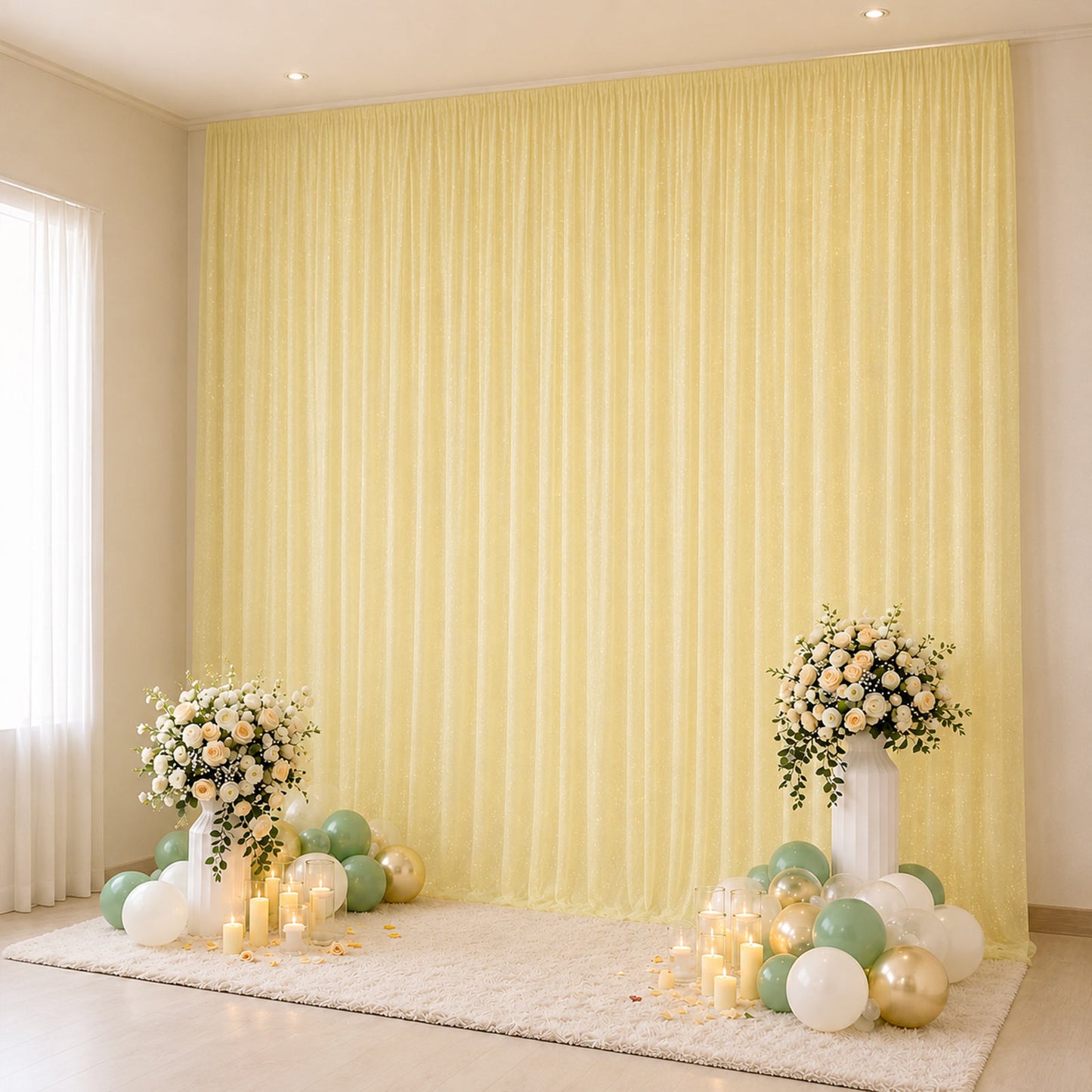Sheer Backdrop Curtain Panel 10ft × 14ft Champagne – Wedding Arch Drape with Rod Pocket, Ceiling Dra