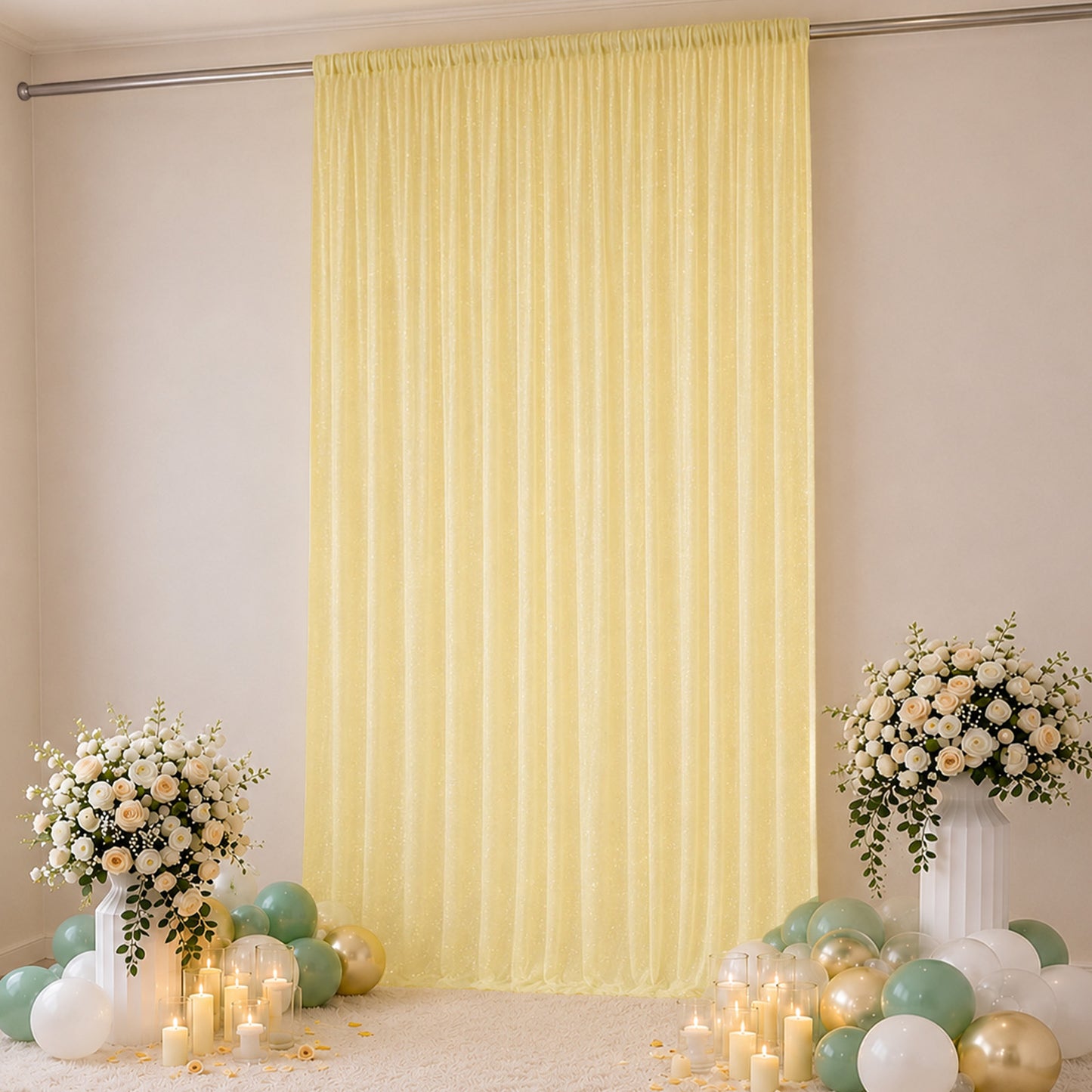 Sheer Backdrop Curtain Panel 10ft × 14ft Champagne – Wedding Arch Drape with Rod Pocket, Ceiling Dra
