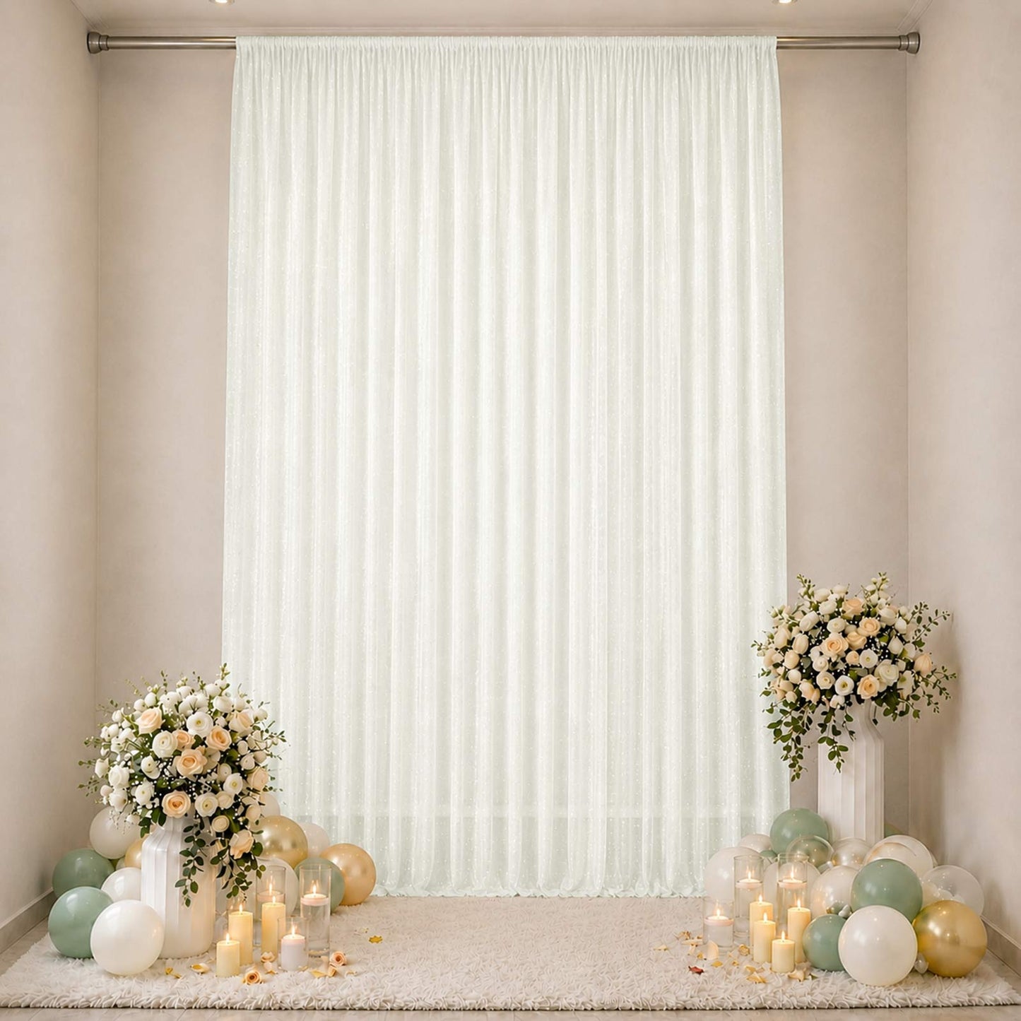 Sheer Backdrop Curtain Panel 10ft × 14ft Ivory – Wedding Arch Drape with Rod Pocket, Ceiling Draping