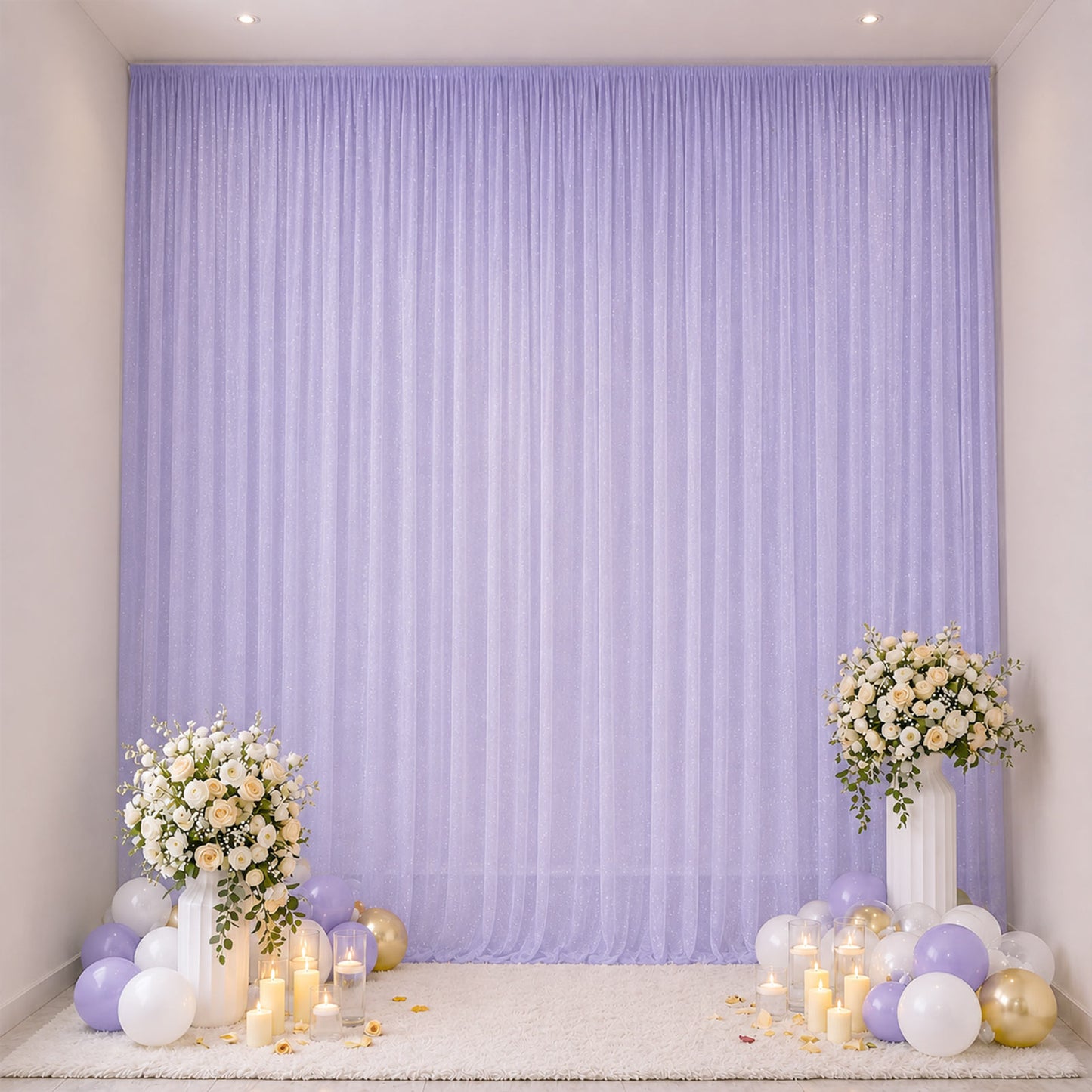 Sheer Backdrop Curtain Panel 10ft × 14ft Lavender Lilac – Wedding Arch Drape with Rod Pocket, Ceilin