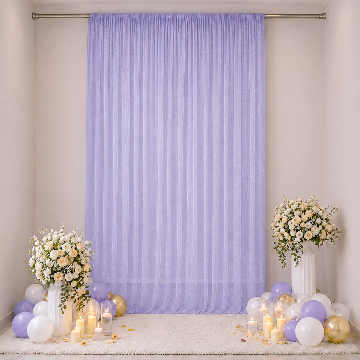 Sheer Backdrop Curtain Panel 10ft × 14ft Lavender Lilac – Wedding Arch Drape with Rod Pocket, Ceilin
