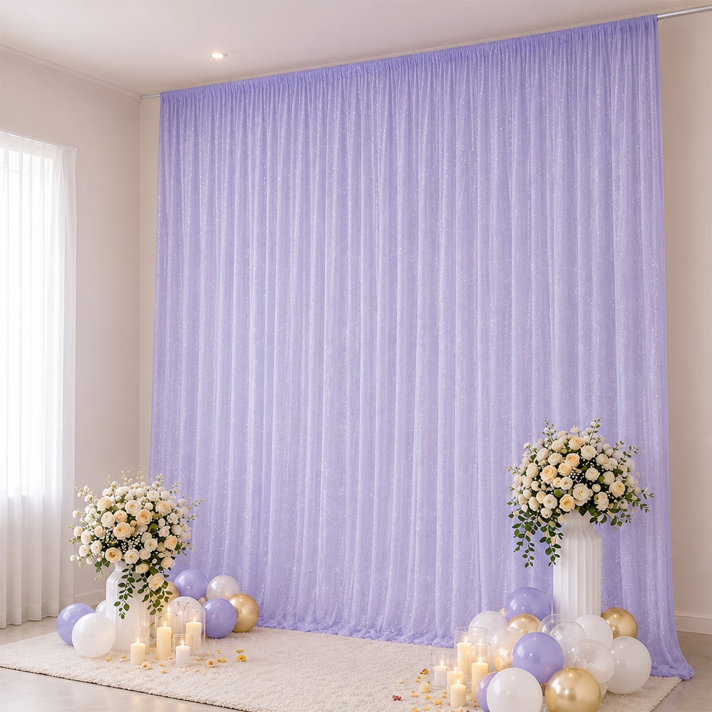 Sheer Backdrop Curtain Panel 10ft × 14ft Lavender Lilac – Wedding Arch Drape with Rod Pocket, Ceilin