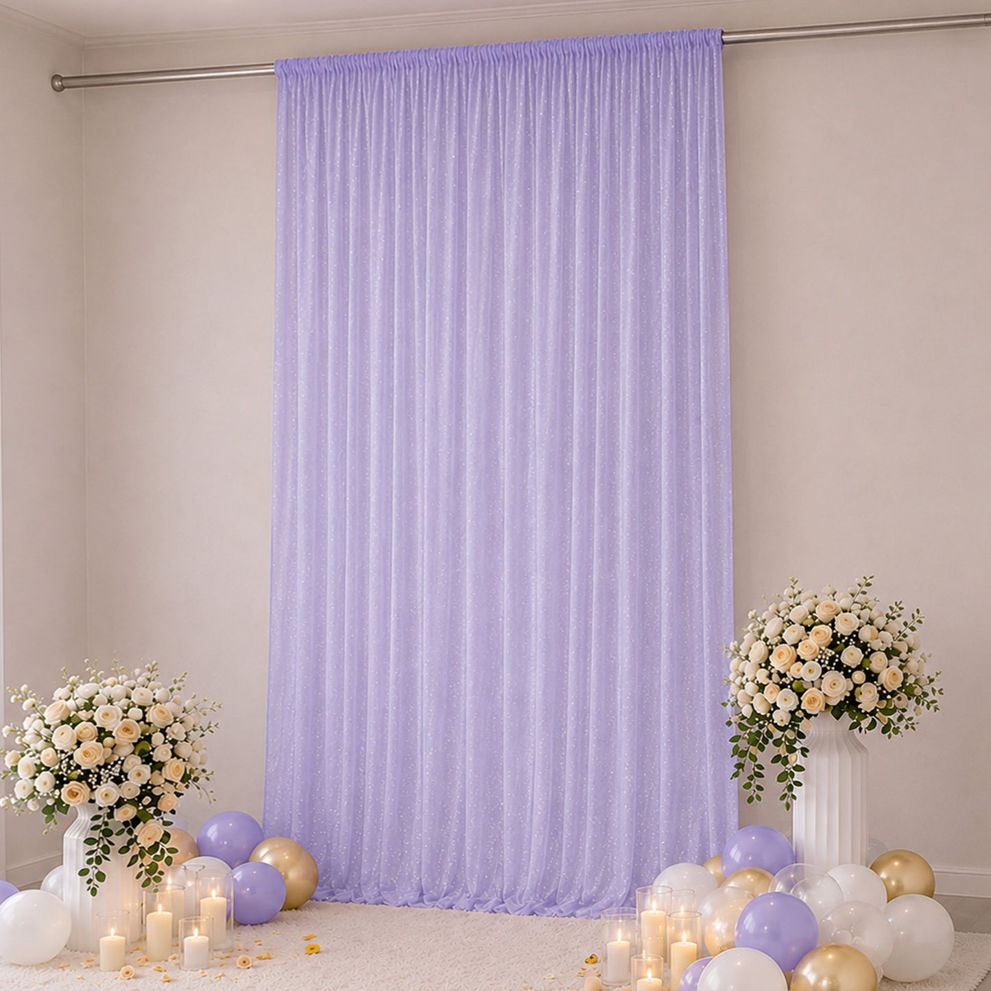 Sheer Backdrop Curtain Panel 10ft × 14ft Lavender Lilac – Wedding Arch Drape with Rod Pocket, Ceilin