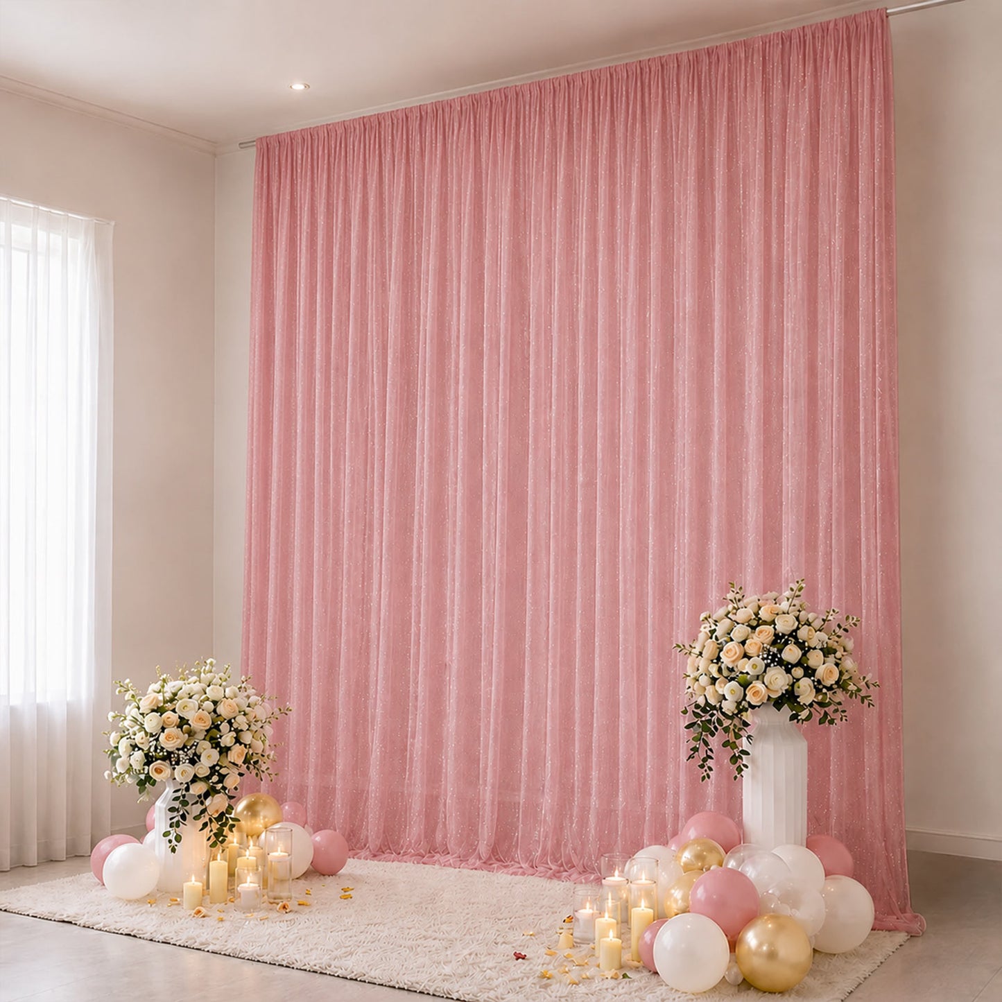 Sheer Backdrop Curtain Panel 10ft × 14ft Mauve Cinnamon Rose – Wedding Arch Drape with Rod Pocket, C