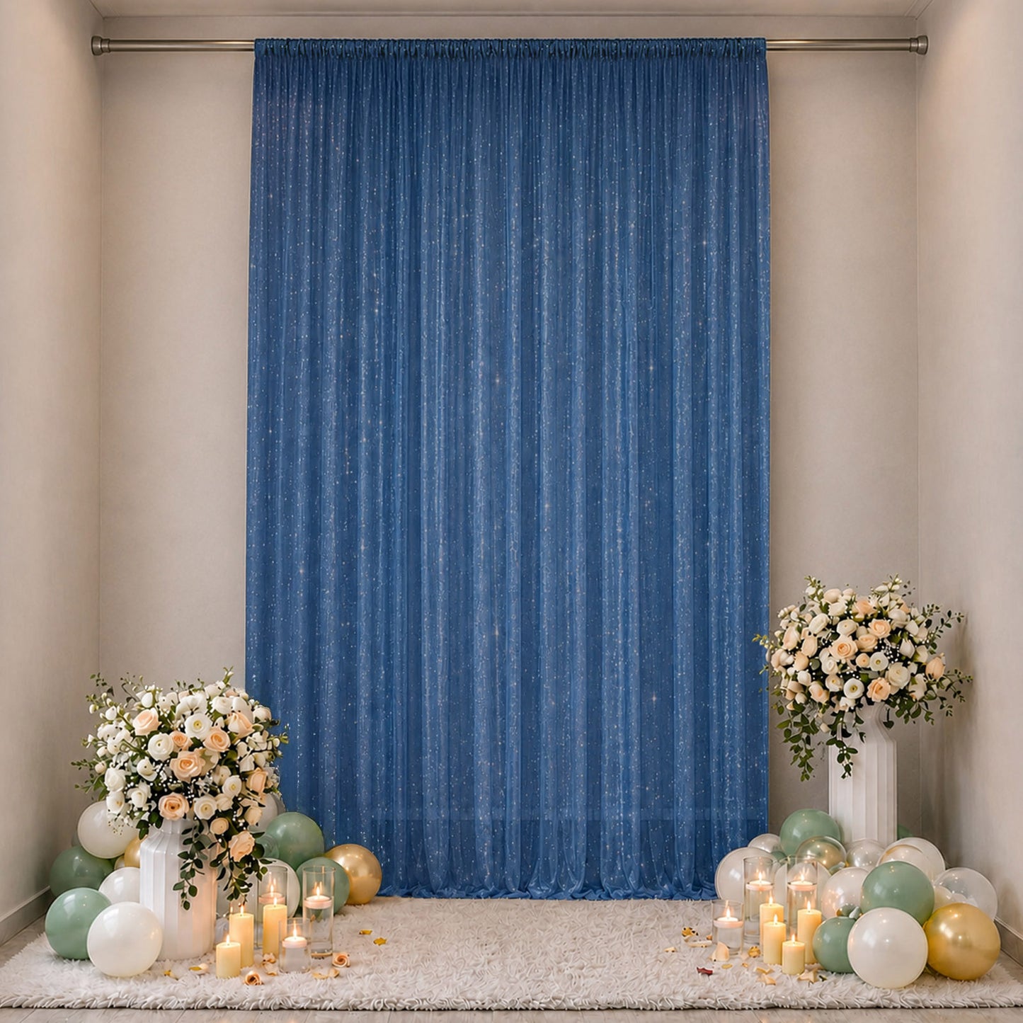 Sheer Backdrop Curtain Panel 10ft × 14ft Navy Blue – Wedding Arch Drape with Rod Pocket, Ceiling Dra