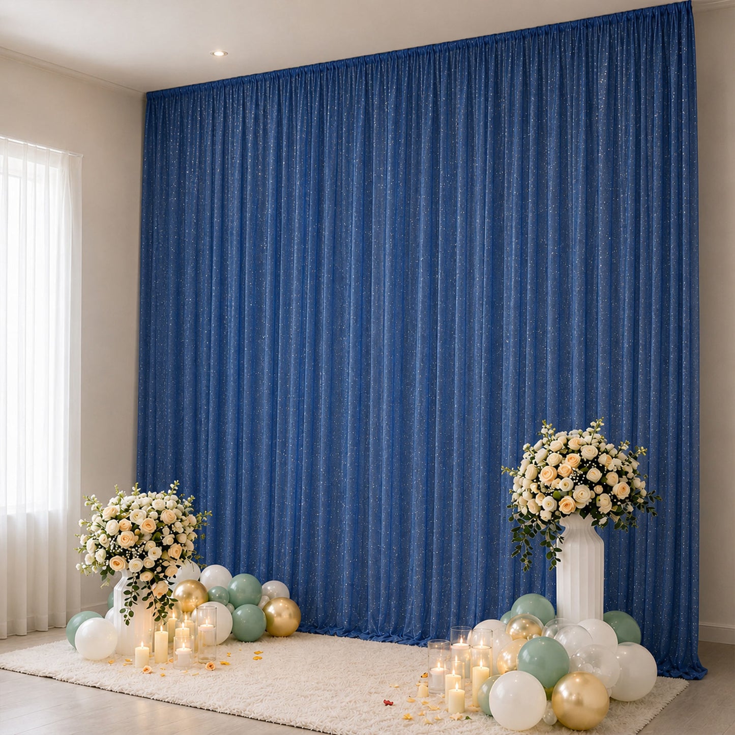 Sheer Backdrop Curtain Panel 10ft × 14ft Navy Blue – Wedding Arch Drape with Rod Pocket, Ceiling Dra