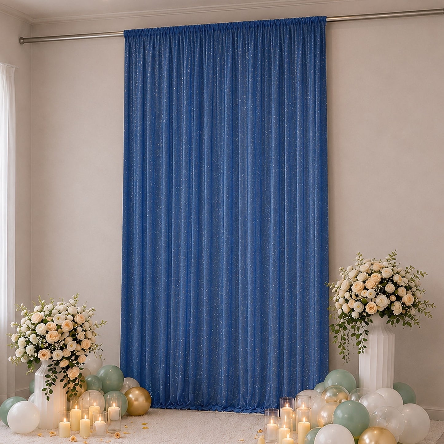 Sheer Backdrop Curtain Panel 10ft × 14ft Navy Blue – Wedding Arch Drape with Rod Pocket, Ceiling Dra