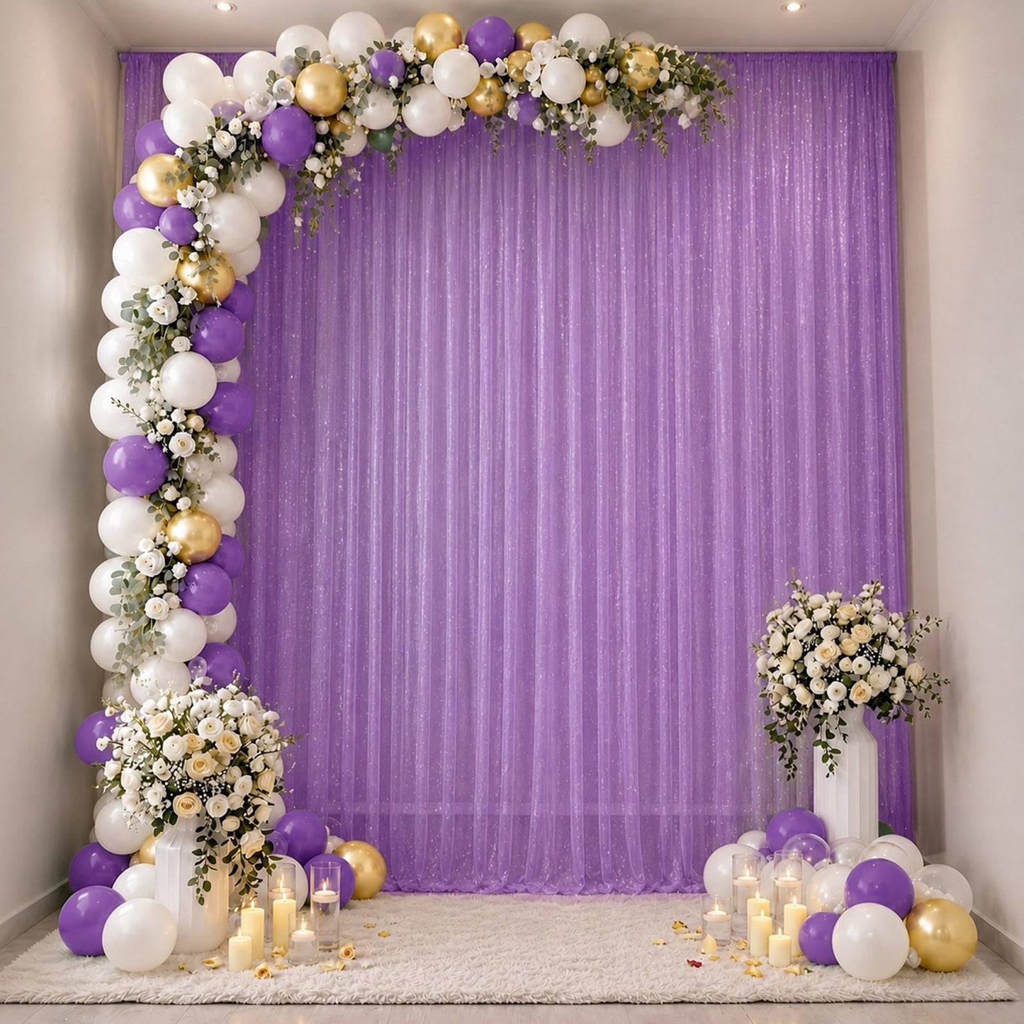 Sheer Backdrop Curtain Panel 10ft × 14ft Purple – Wedding Arch Drape with Rod Pocket, Ceiling Drapin