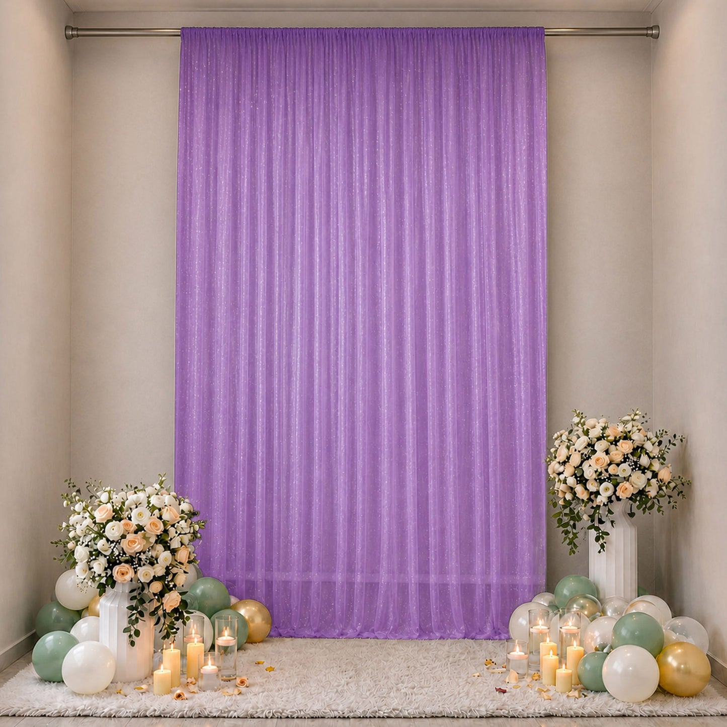 Sheer Backdrop Curtain Panel 10ft × 14ft Purple – Wedding Arch Drape with Rod Pocket, Ceiling Drapin