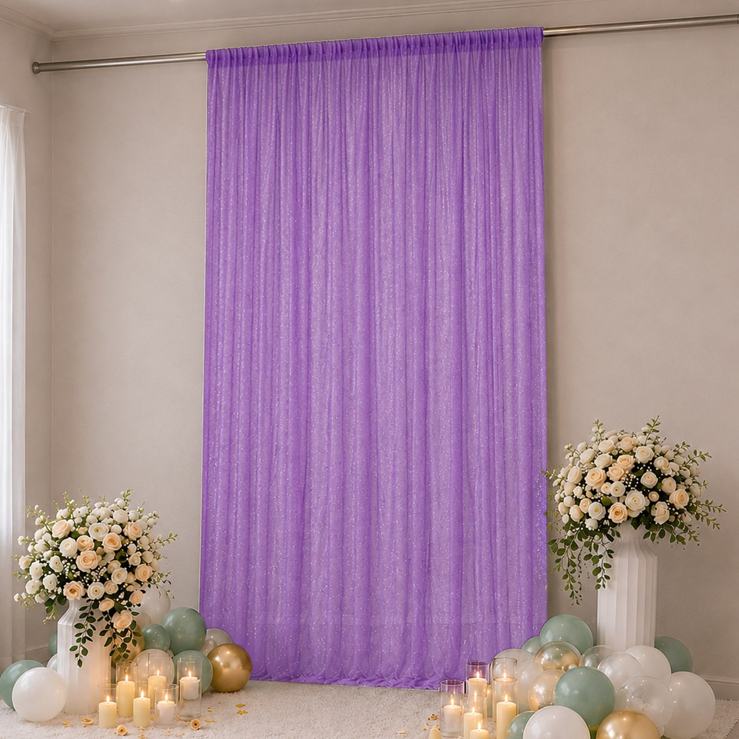 Sheer Backdrop Curtain Panel 10ft × 14ft Purple – Wedding Arch Drape with Rod Pocket, Ceiling Drapin