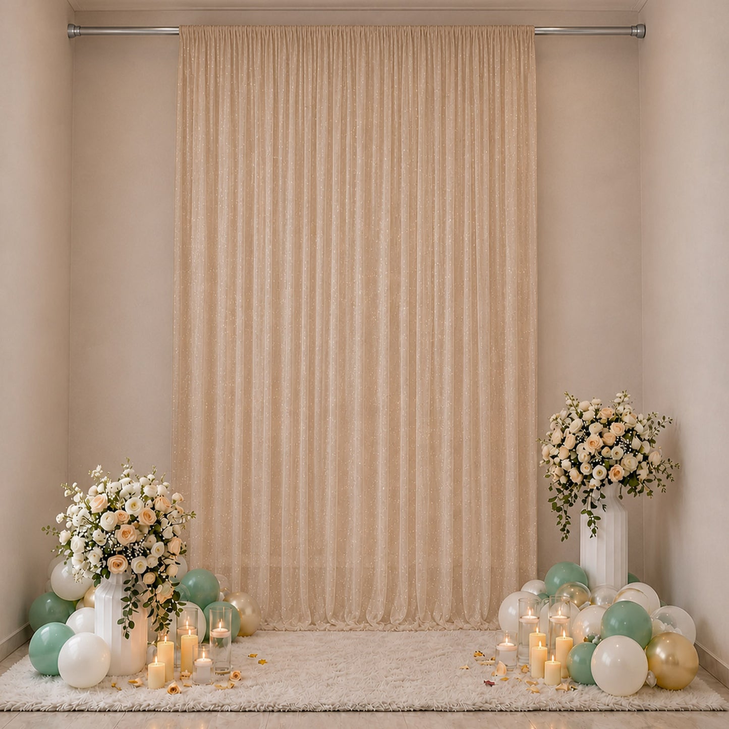 Sheer Backdrop Curtain Panel 10ft × 14ft Taupe – Wedding Arch Drape with Rod Pocket, Ceiling Draping