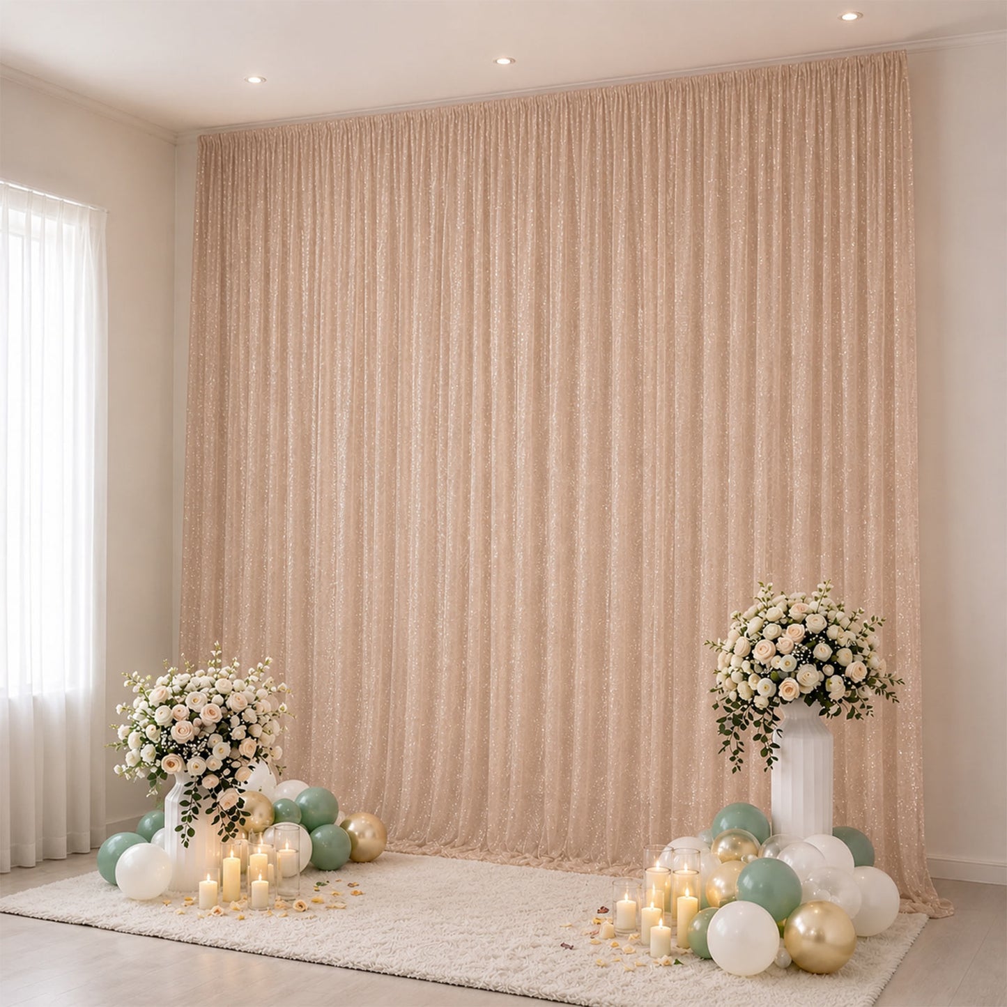 Sheer Backdrop Curtain Panel 10ft × 14ft Taupe – Wedding Arch Drape with Rod Pocket, Ceiling Draping