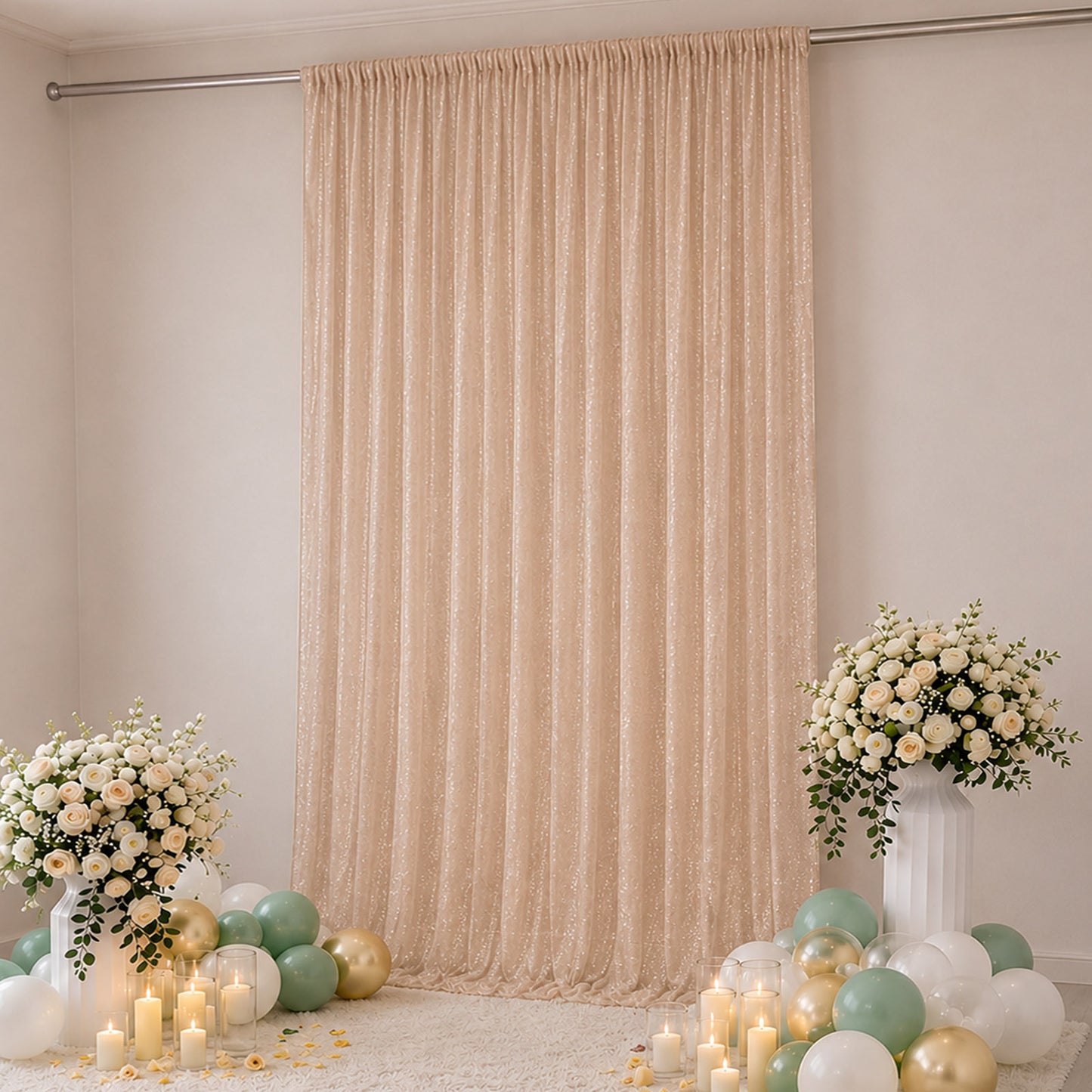 Sheer Backdrop Curtain Panel 10ft × 14ft Taupe – Wedding Arch Drape with Rod Pocket, Ceiling Draping