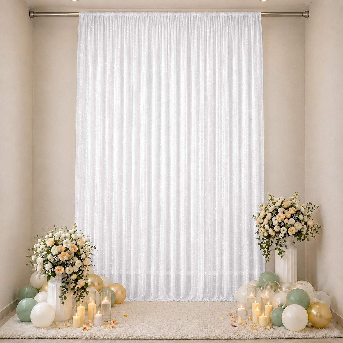 Sheer Backdrop Curtain Panel 10ft × 14ft White – Wedding Arch Drape with Rod Pocket, Ceiling Draping