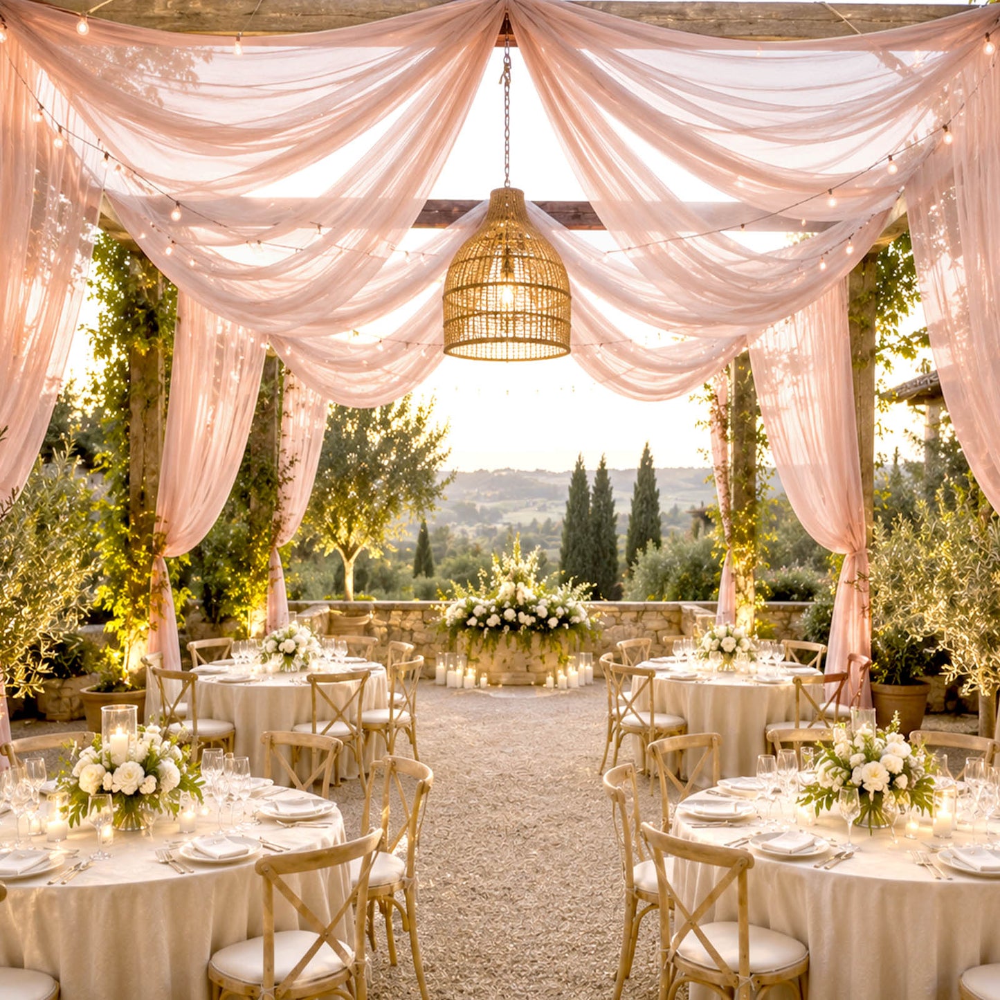 Sheer Ceiling Drape – 10ft x 32ft Blush Extra Long Drapery Panel for Wedding Canopy, Backdrop & Rece