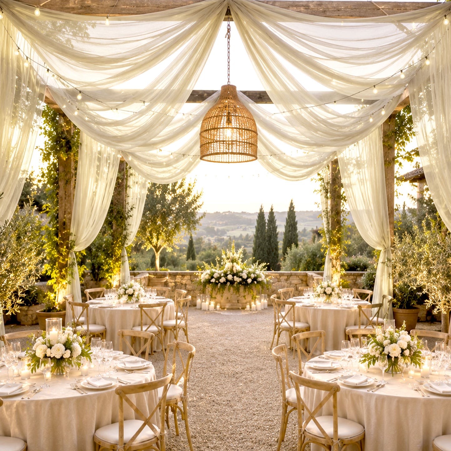 Sheer Ceiling Drape – 10ft x 32ft Beige Extra Long Drapery Panel for Wedding Canopy, Backdrop & Rece
