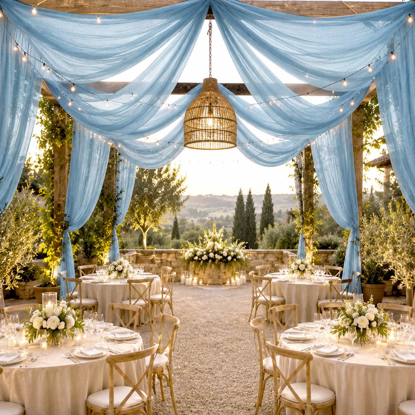 Sheer Ceiling Drape – 10ft x 32ft Dusty Blue Extra Long Drapery Panel for Wedding Canopy, Backdrop &